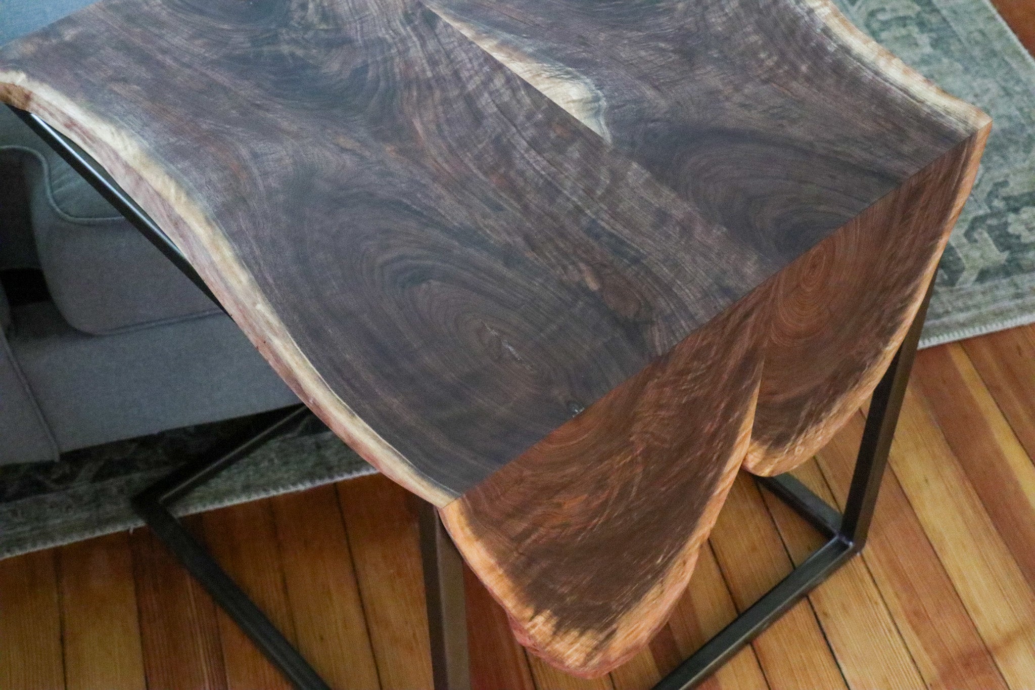 Double Live-Edge Walnut Waterfall Side C-Table - Hazel Oak Farms Handmade Furniture in Iowa, USA