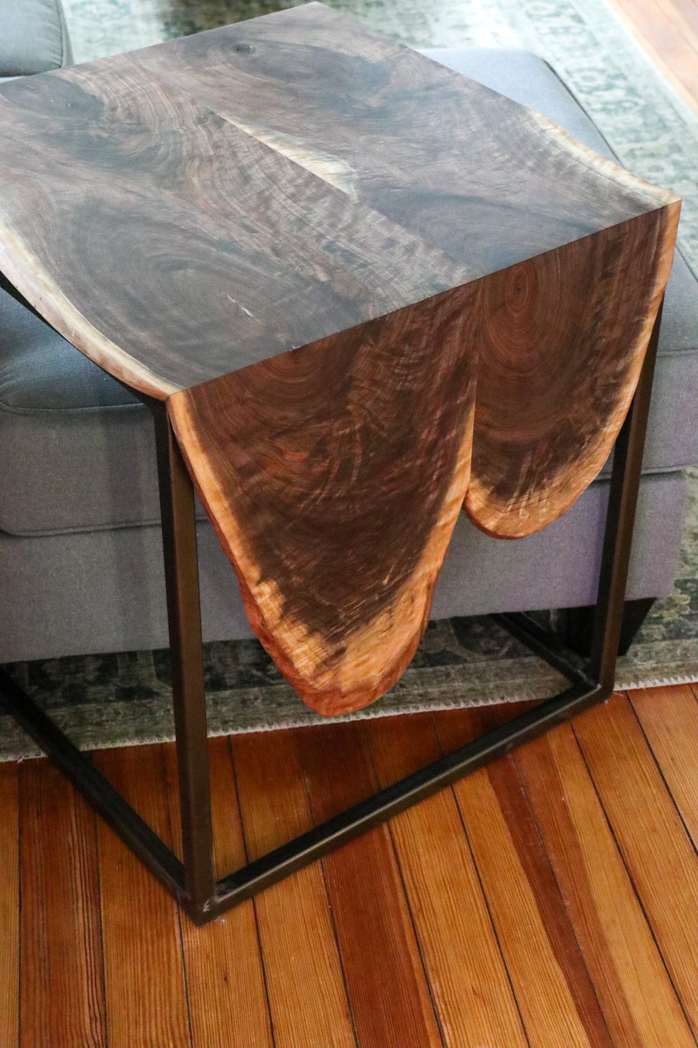 Double Live-Edge Walnut Waterfall Side C-Table - Hazel Oak Farms Handmade Furniture in Iowa, USA