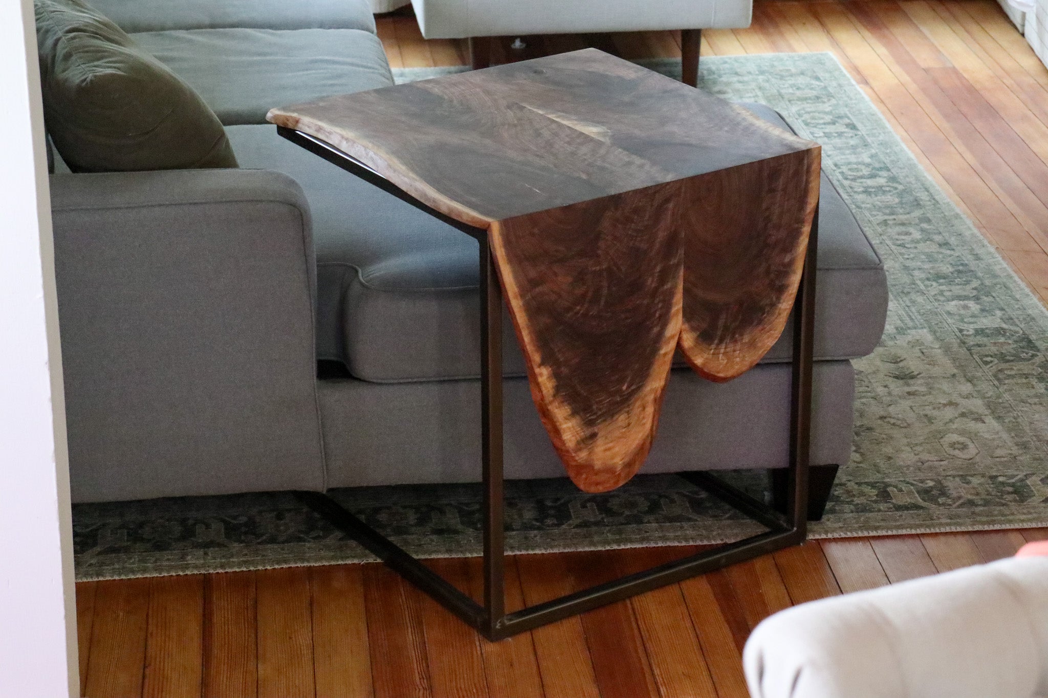 Double Live-Edge Walnut Waterfall Side C-Table - Hazel Oak Farms Handmade Furniture in Iowa, USA