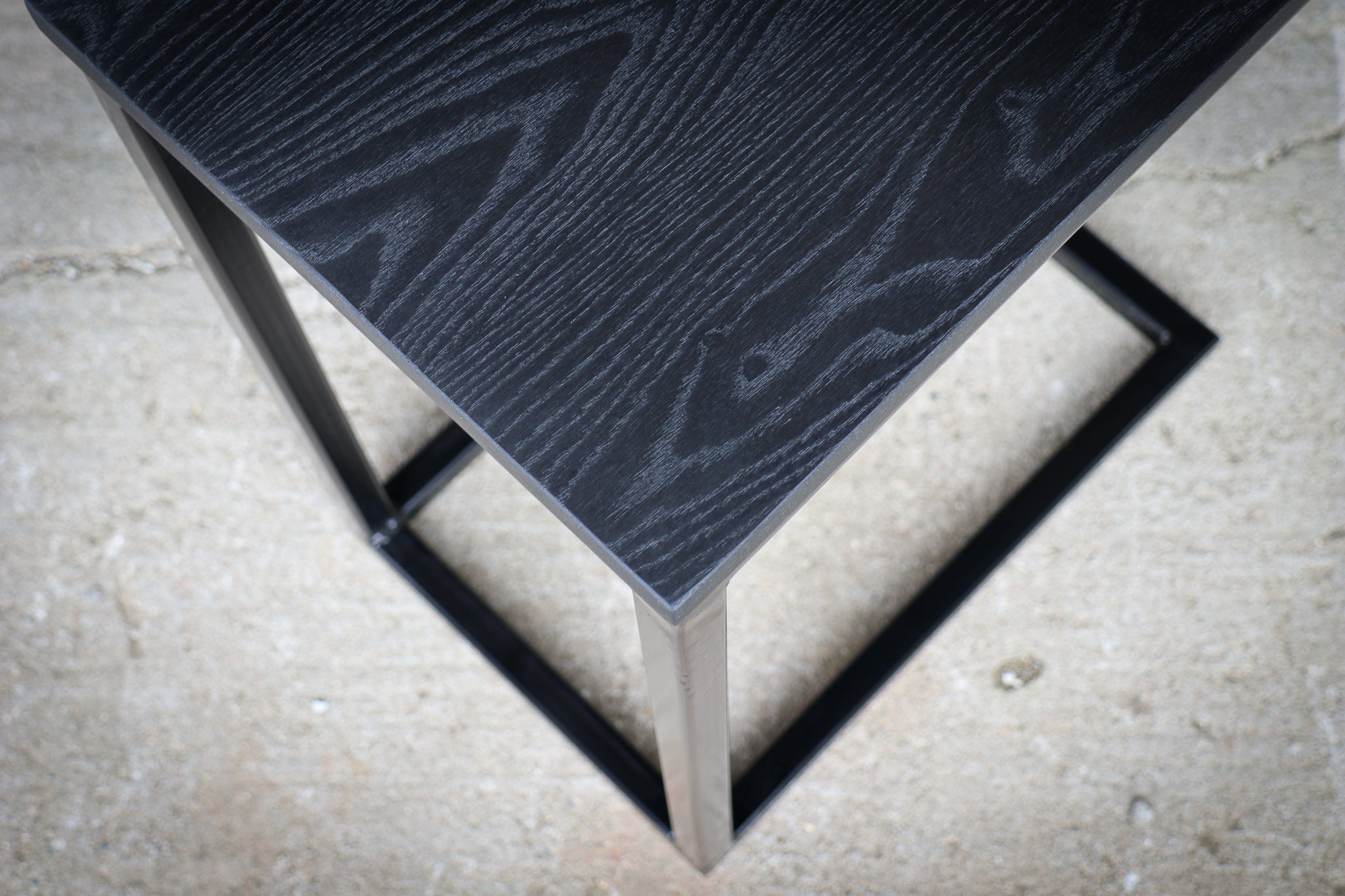 Charcoal Black Ash Industrial Side C Table Handmade Furniture in Iowa, USA