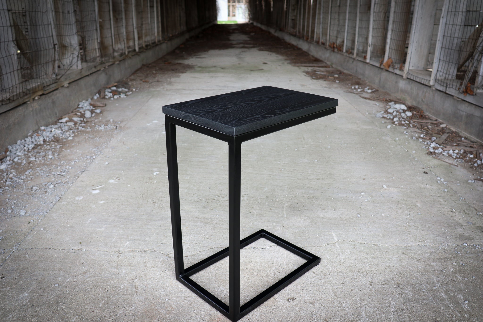Charcoal Black Ash Industrial Side C Table Handmade Furniture in Iowa, USA