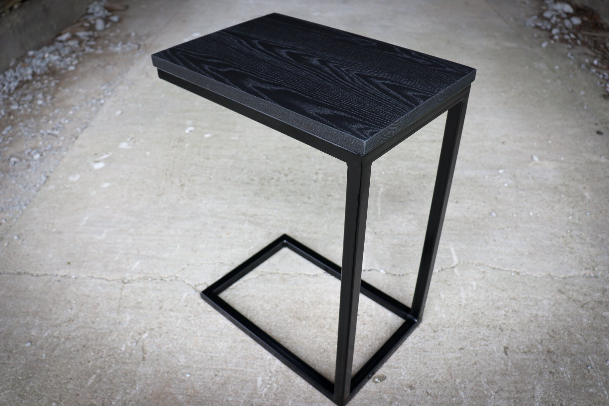 Charcoal Black Ash Industrial Side C Table Handmade Furniture in Iowa, USA