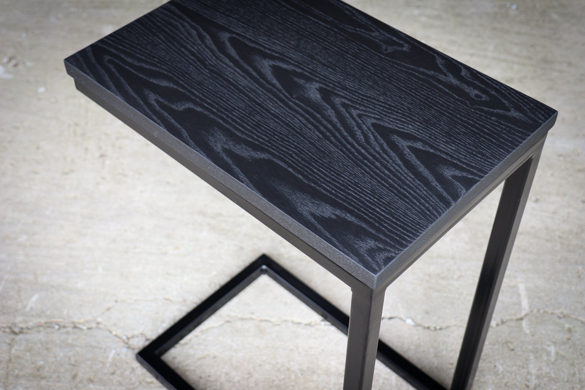 Charcoal Black Ash Industrial Side C Table Handmade Furniture in Iowa, USA