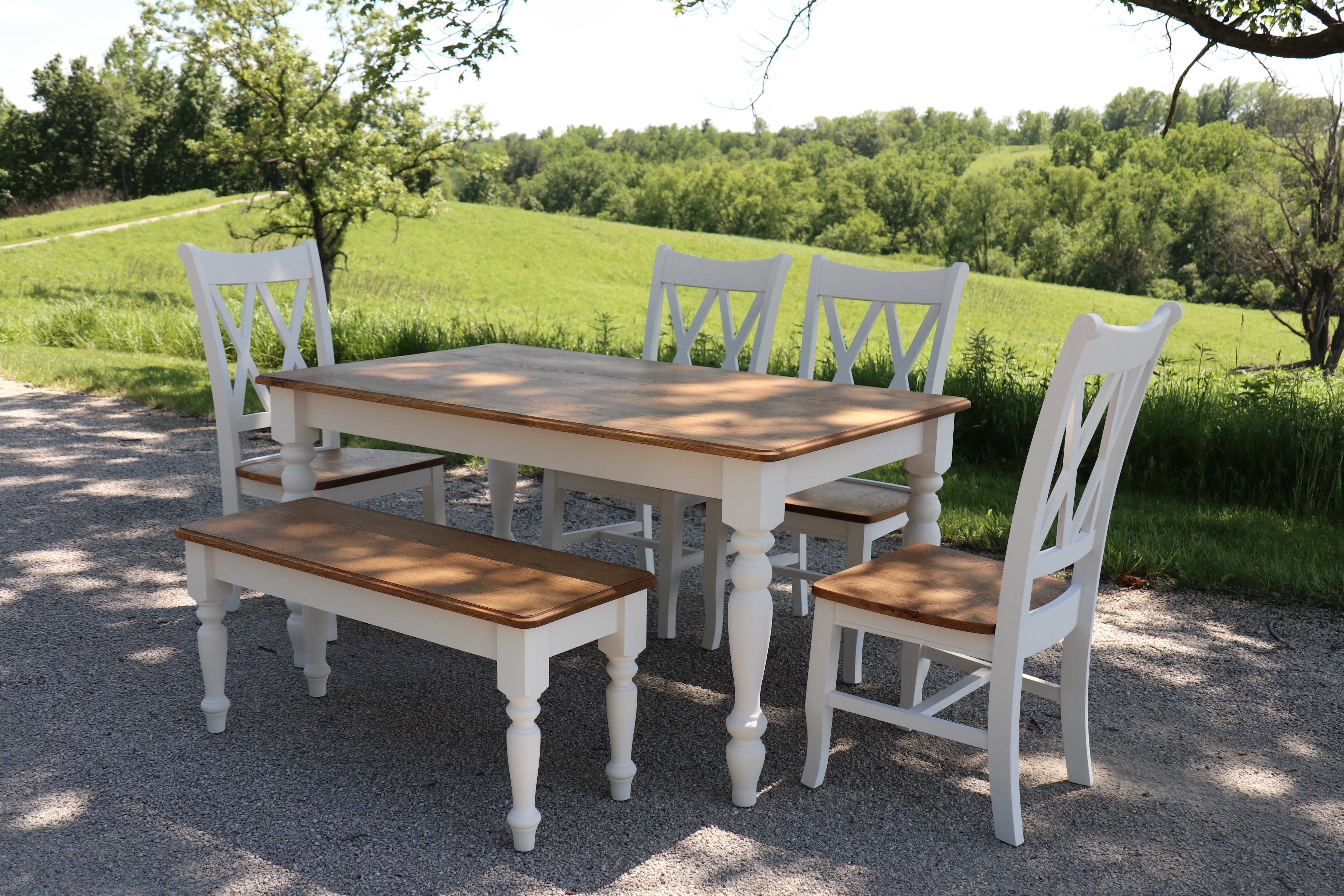 White and Oak Dining Table Set - Hazel Oak Farms