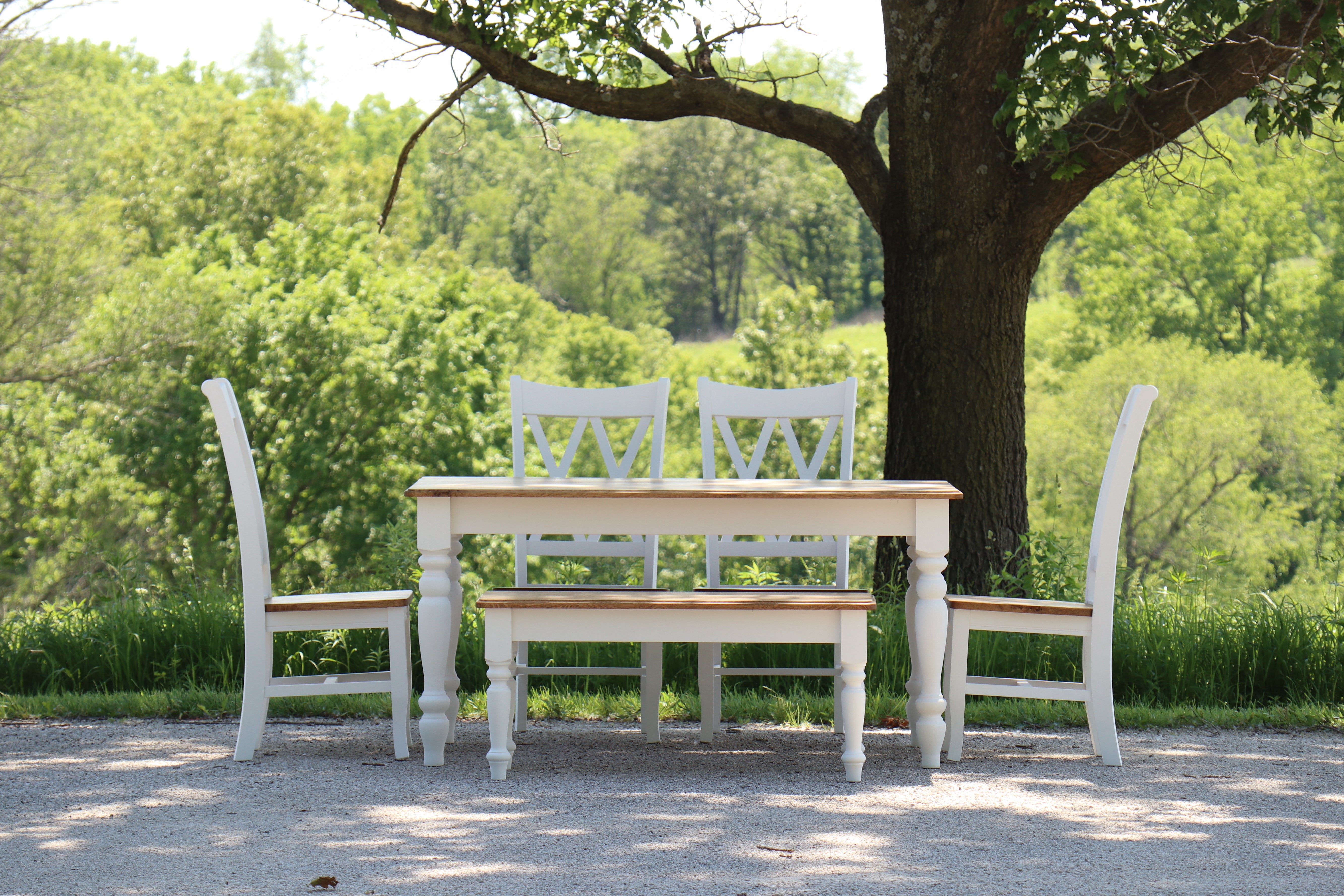 White and Oak Dining Table Set - Hazel Oak Farms