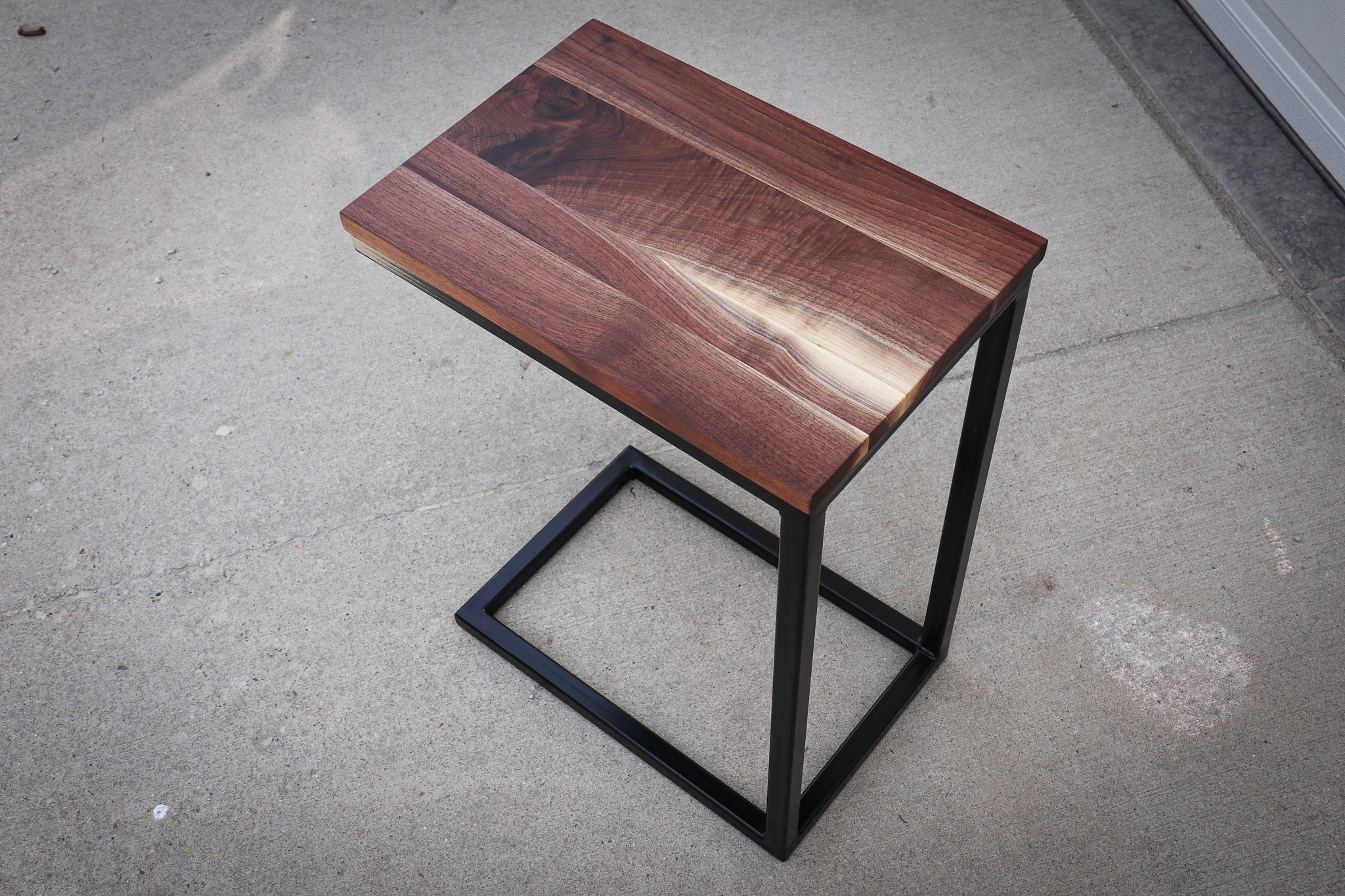 Straight Edge Walnut Industrial Side C Table