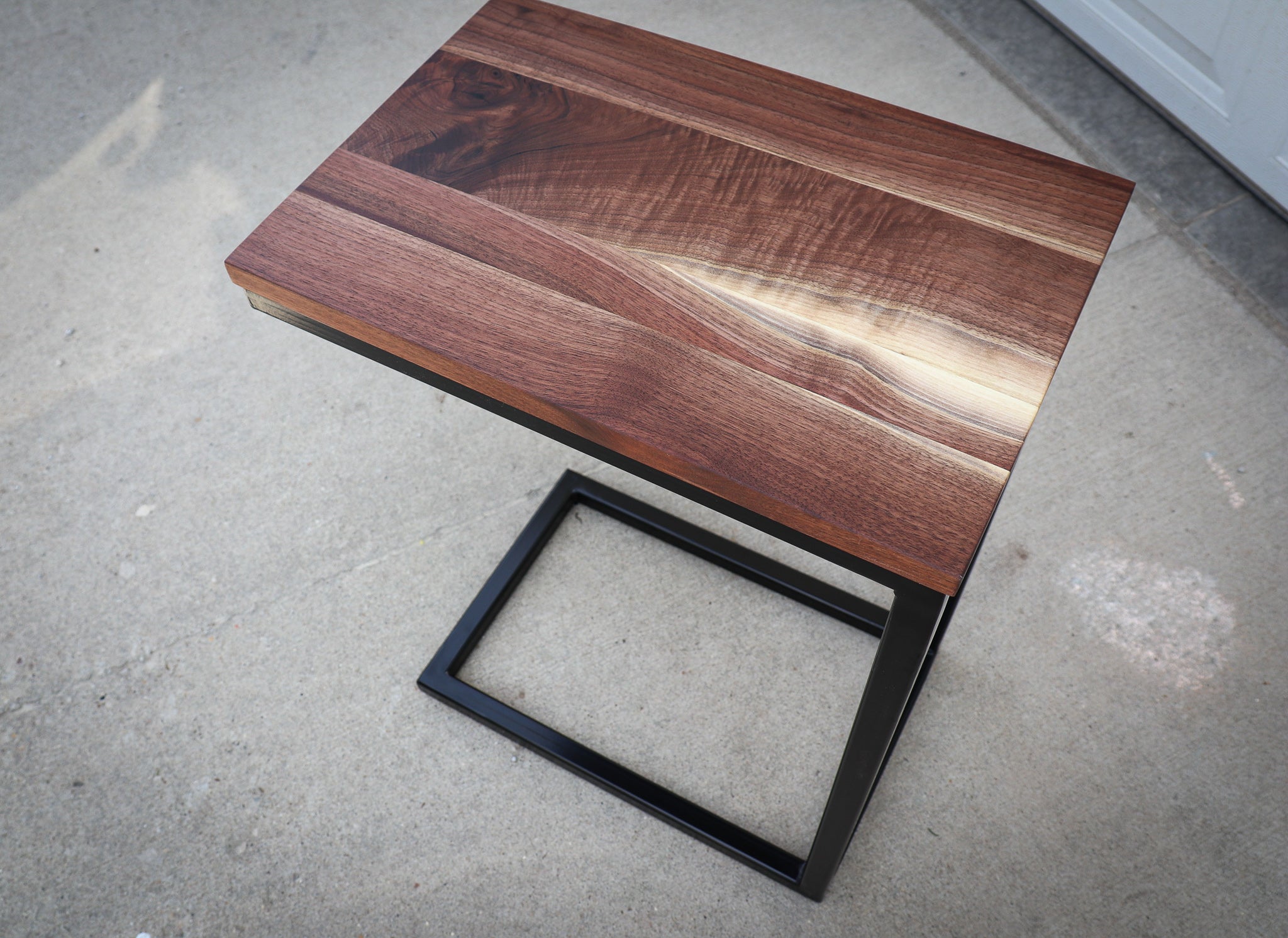 Straight Edge Walnut Industrial Side C Table