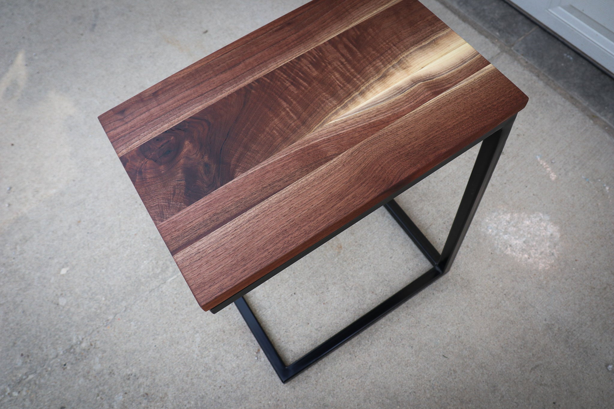 Straight Edge Walnut Industrial Side C Table