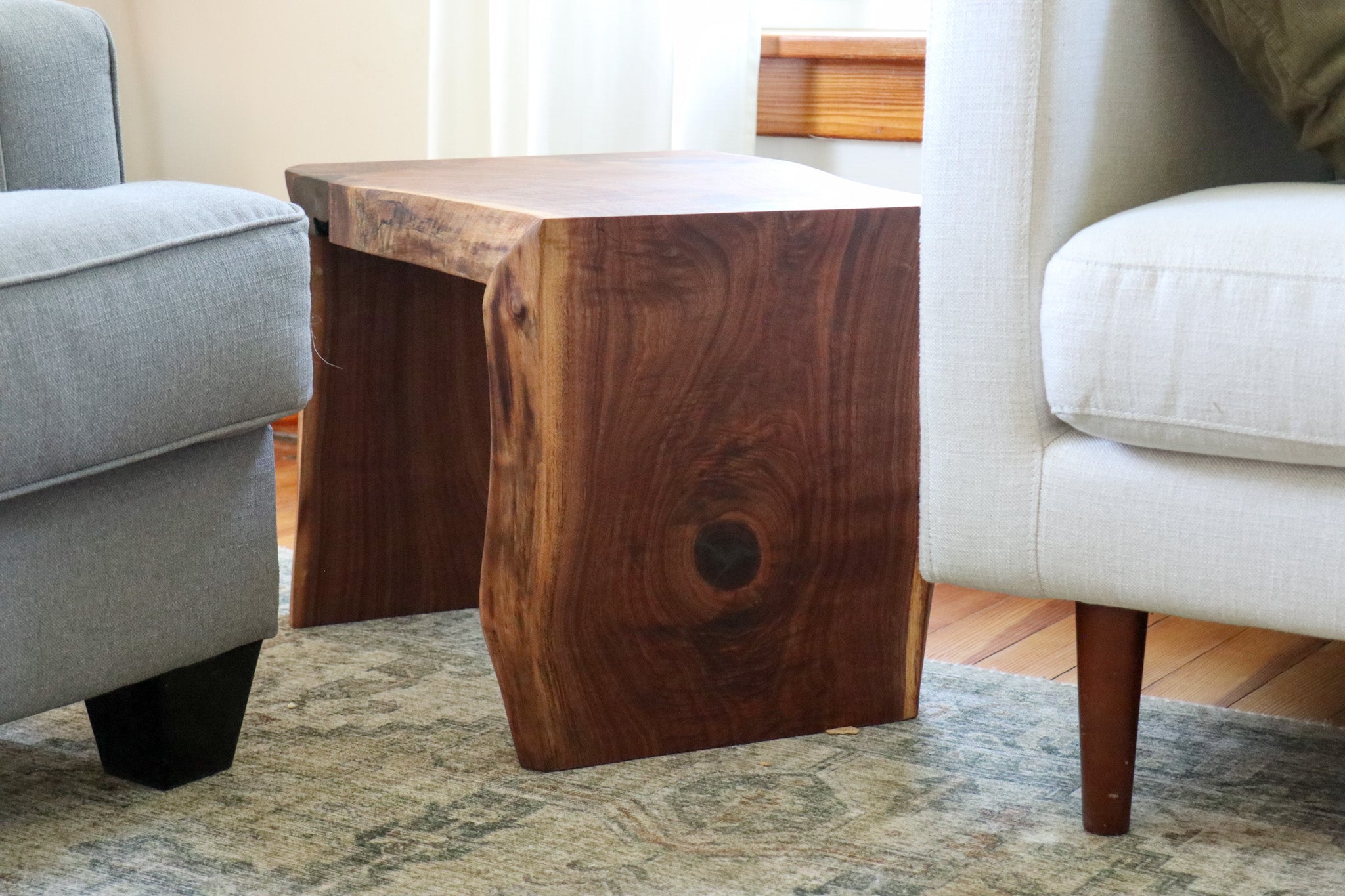 Live Edge Walnut Waterfall Side Coffee End Table - Hazel Oak Farms