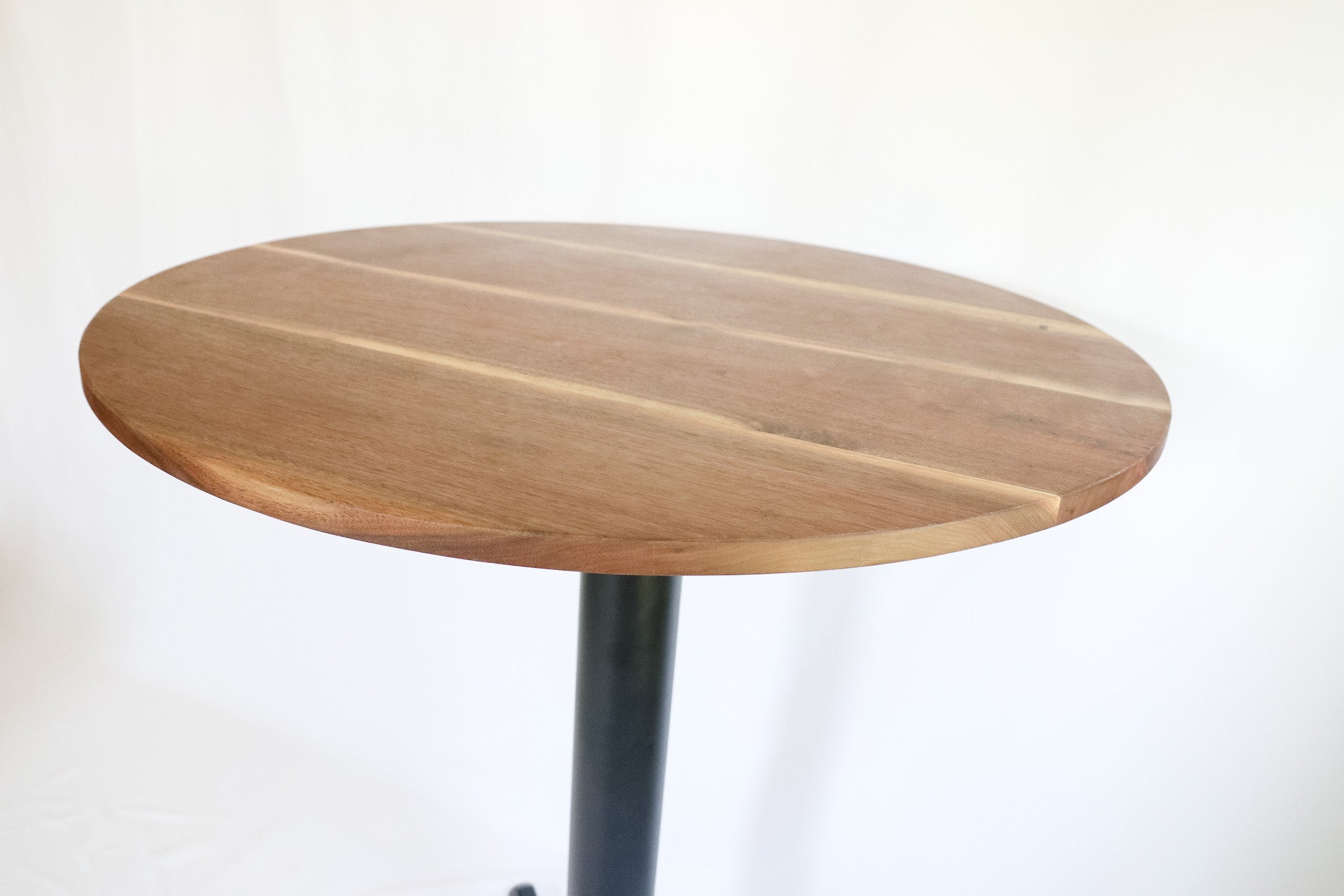 Modern Round Walnut Pub Table with Black Steel Legs   |   Bar or Standard Height