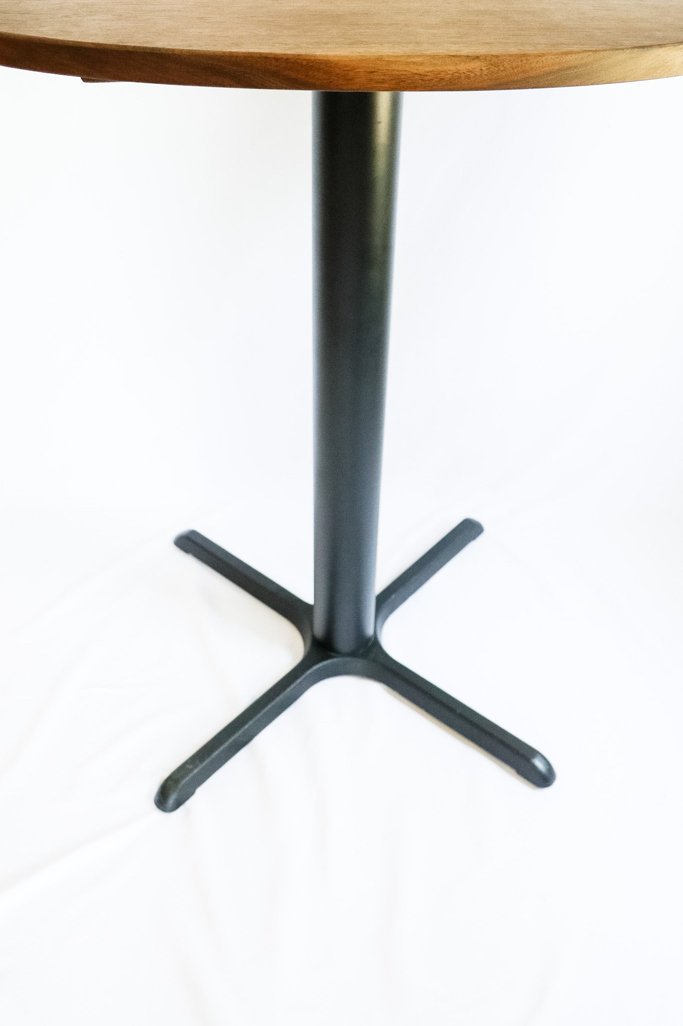 Modern Round Walnut Pub Table with Black Steel Legs   |   Bar or Standard Height