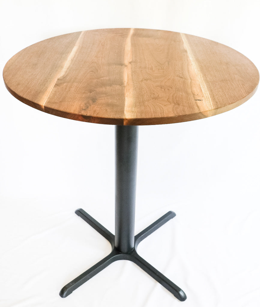 Modern Round Walnut Pub Table with Black Steel Legs   |   Bar or Standard Height