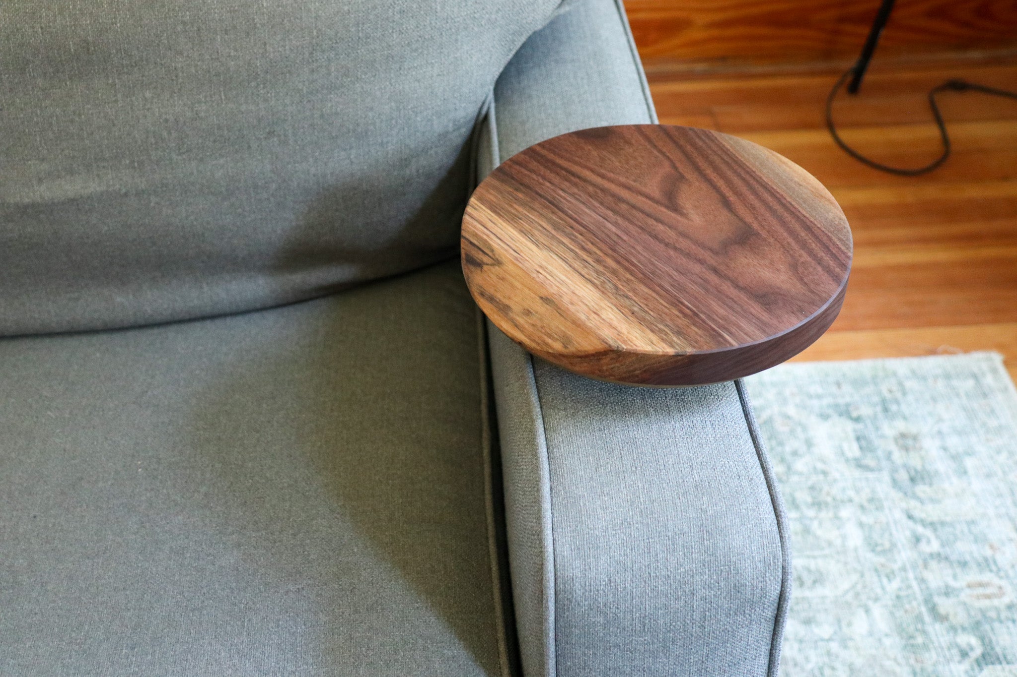 Small Live-Edge Walnut, Gold Round Industrial Side Table - Hazel Oak Farms