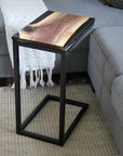 Black Epoxy Walnut River Side C Table - Hazel Oak Farms Handmade Furniture in Iowa, USA