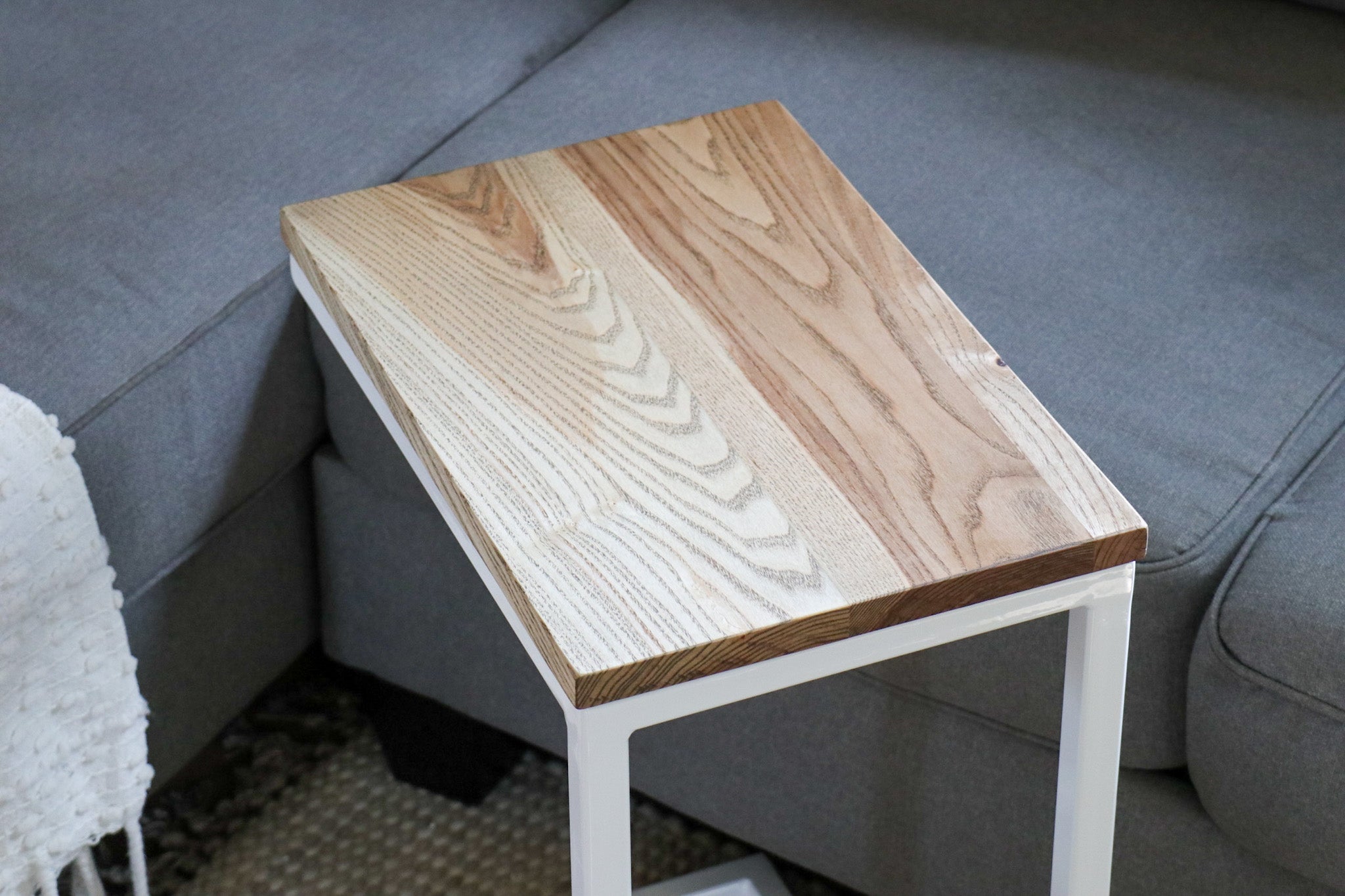 Solid Ash Wood &amp; White Metal C Table with Walnut Stain