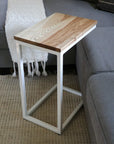 Solid Ash Wood & White Metal C Table with Walnut Stain