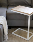 Solid Ash Wood & White Metal C Table with Walnut Stain
