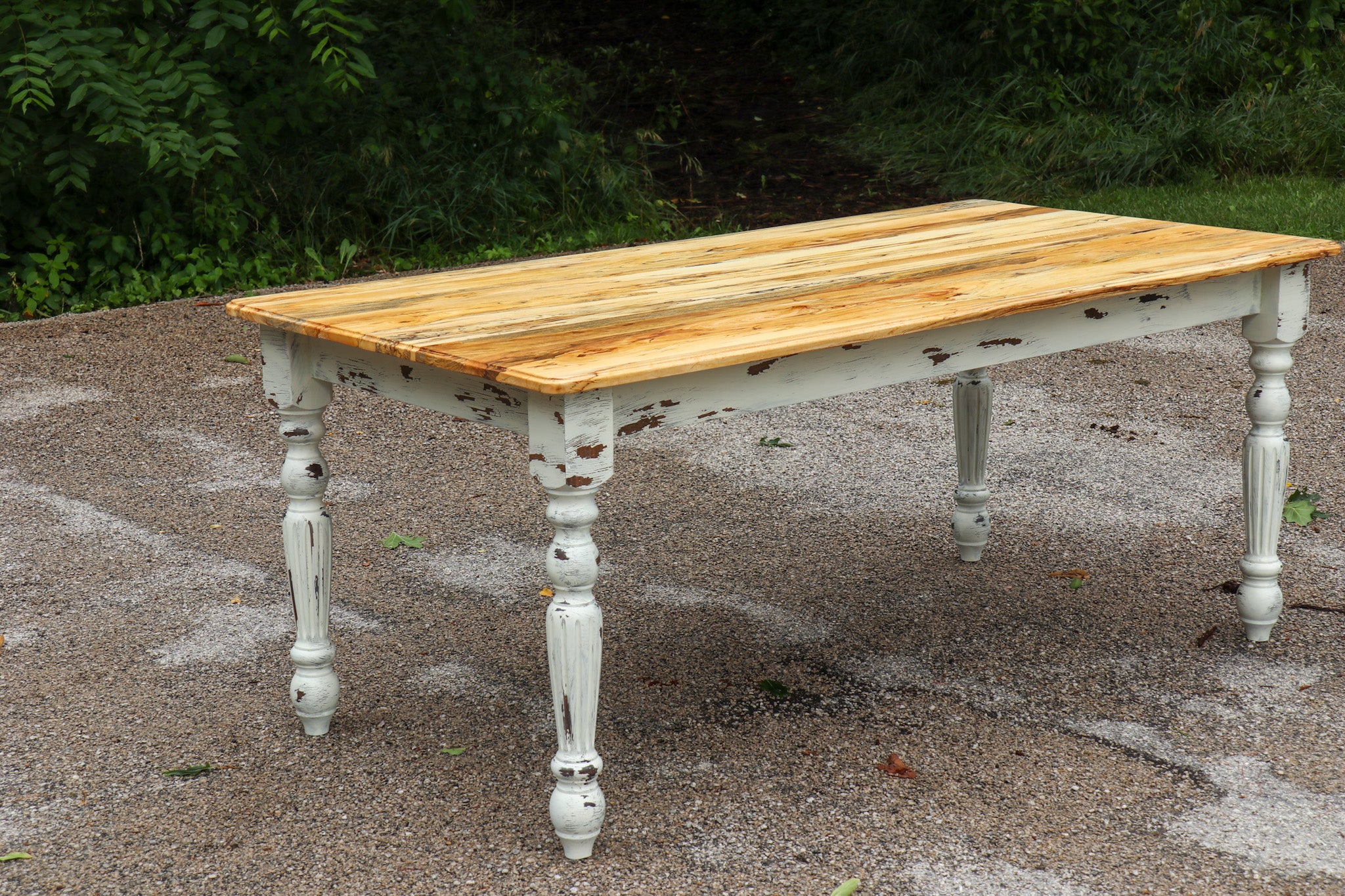 Spalted Maple Farmhouse Dining Table with White-Distressed Paint - Hazel Oak Farms