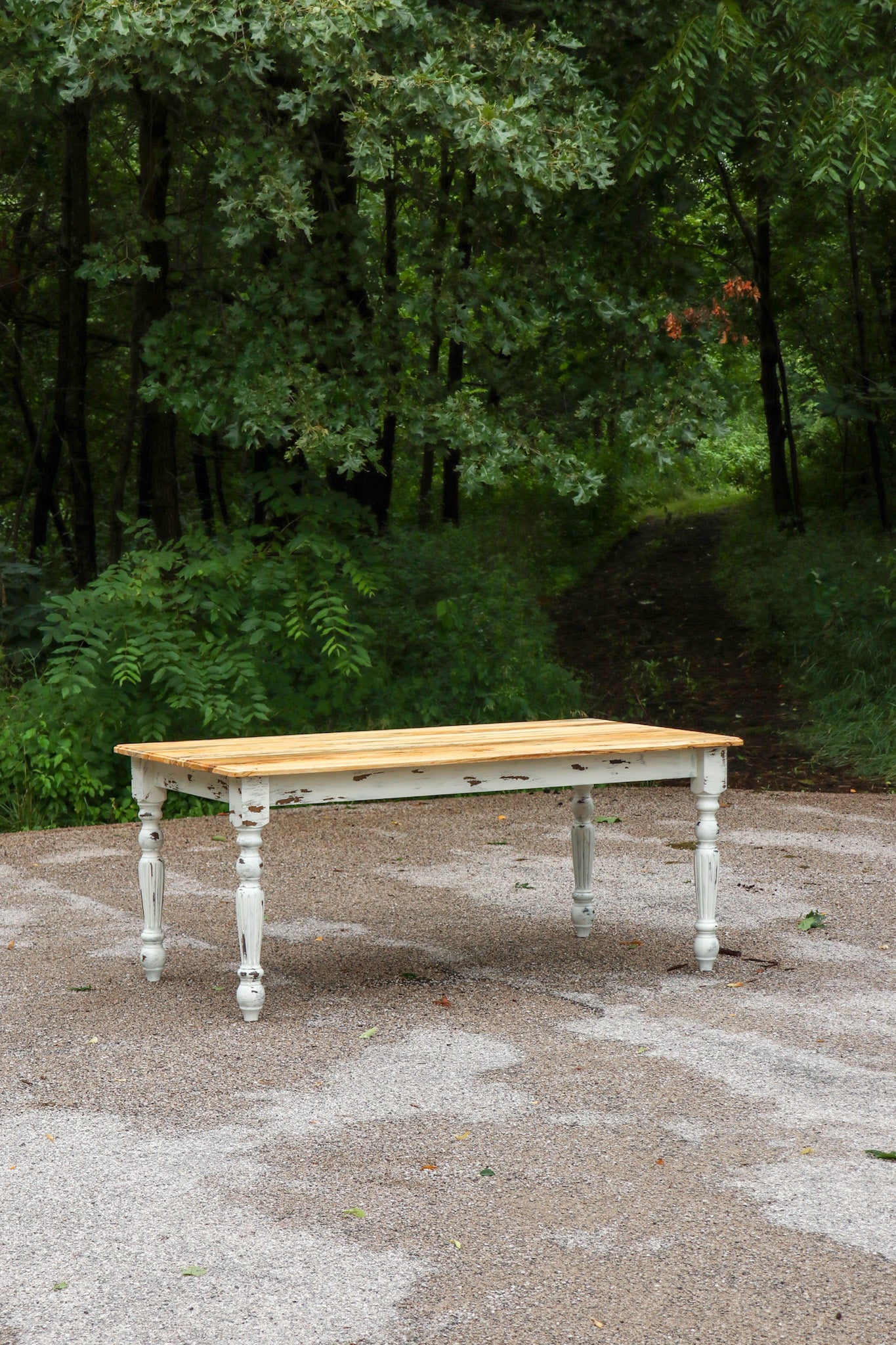 Spalted Maple Farmhouse Dining Table with White-Distressed Paint - Hazel Oak Farms