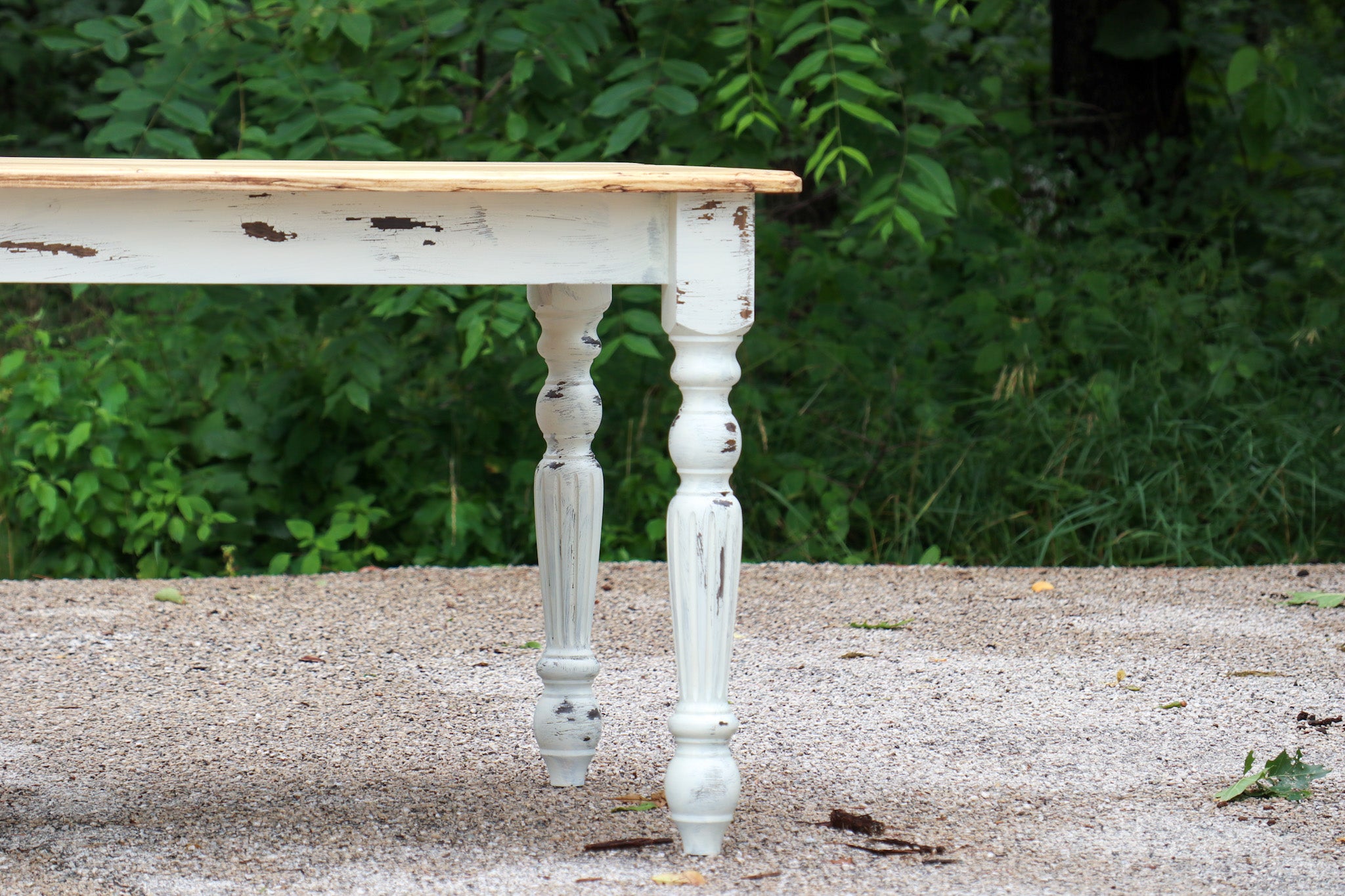 Spalted Maple Farmhouse Dining Table with White-Distressed Paint - Hazel Oak Farms