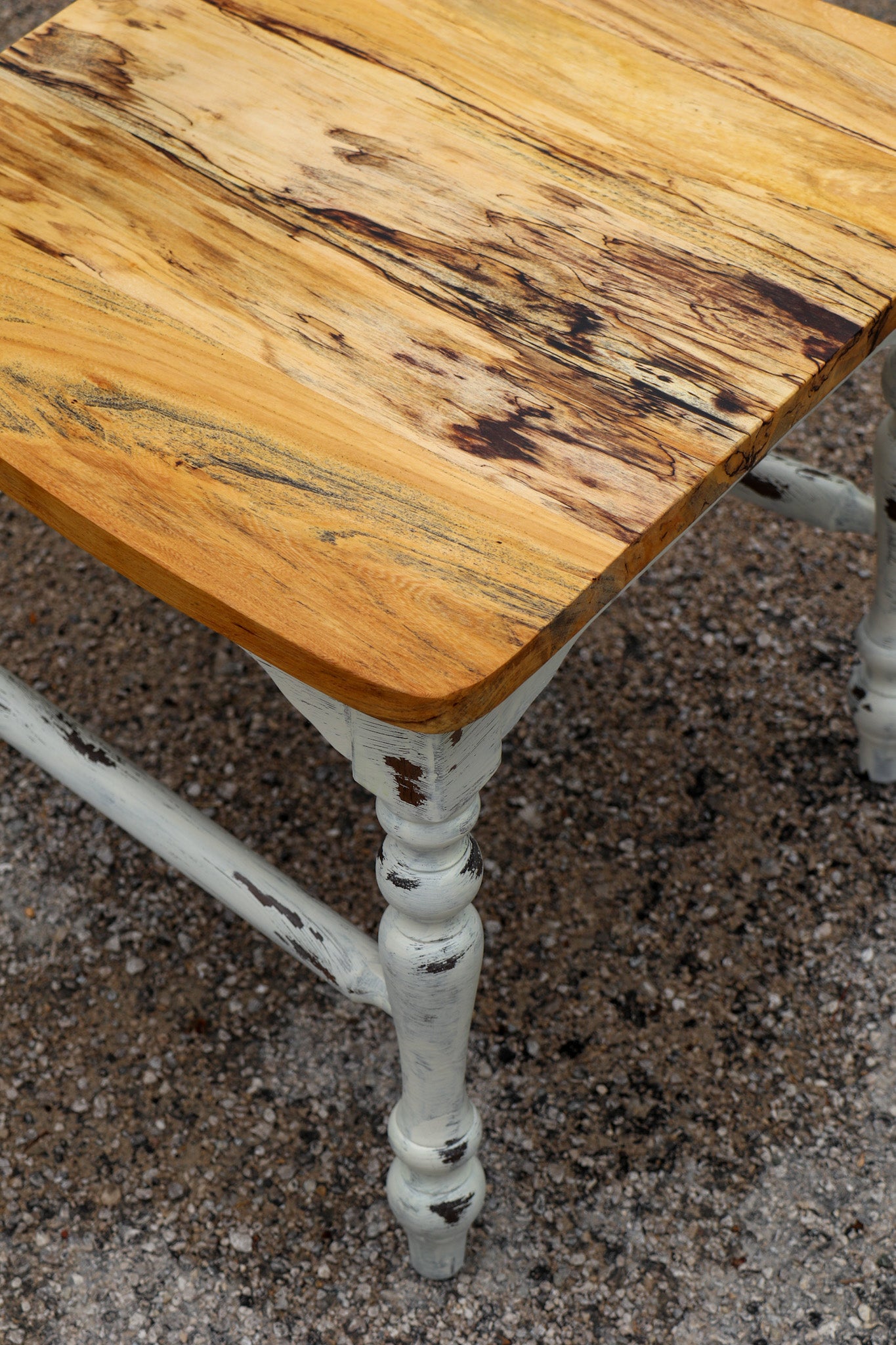 Spalted Maple Farmhouse Dining Table with White-Distressed Paint - Hazel Oak Farms