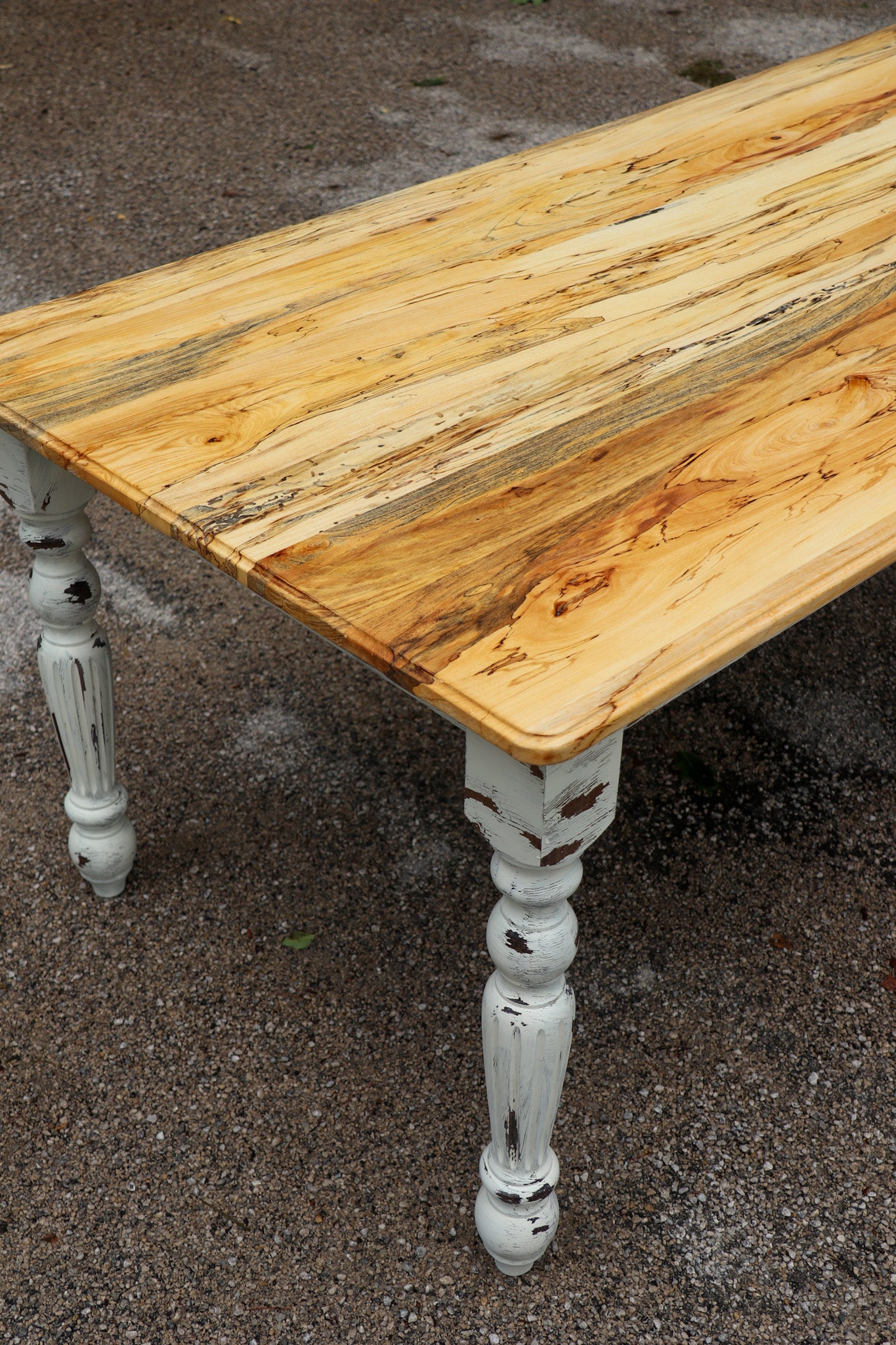 Spalted Maple Farmhouse Dining Table with White-Distressed Paint - Hazel Oak Farms