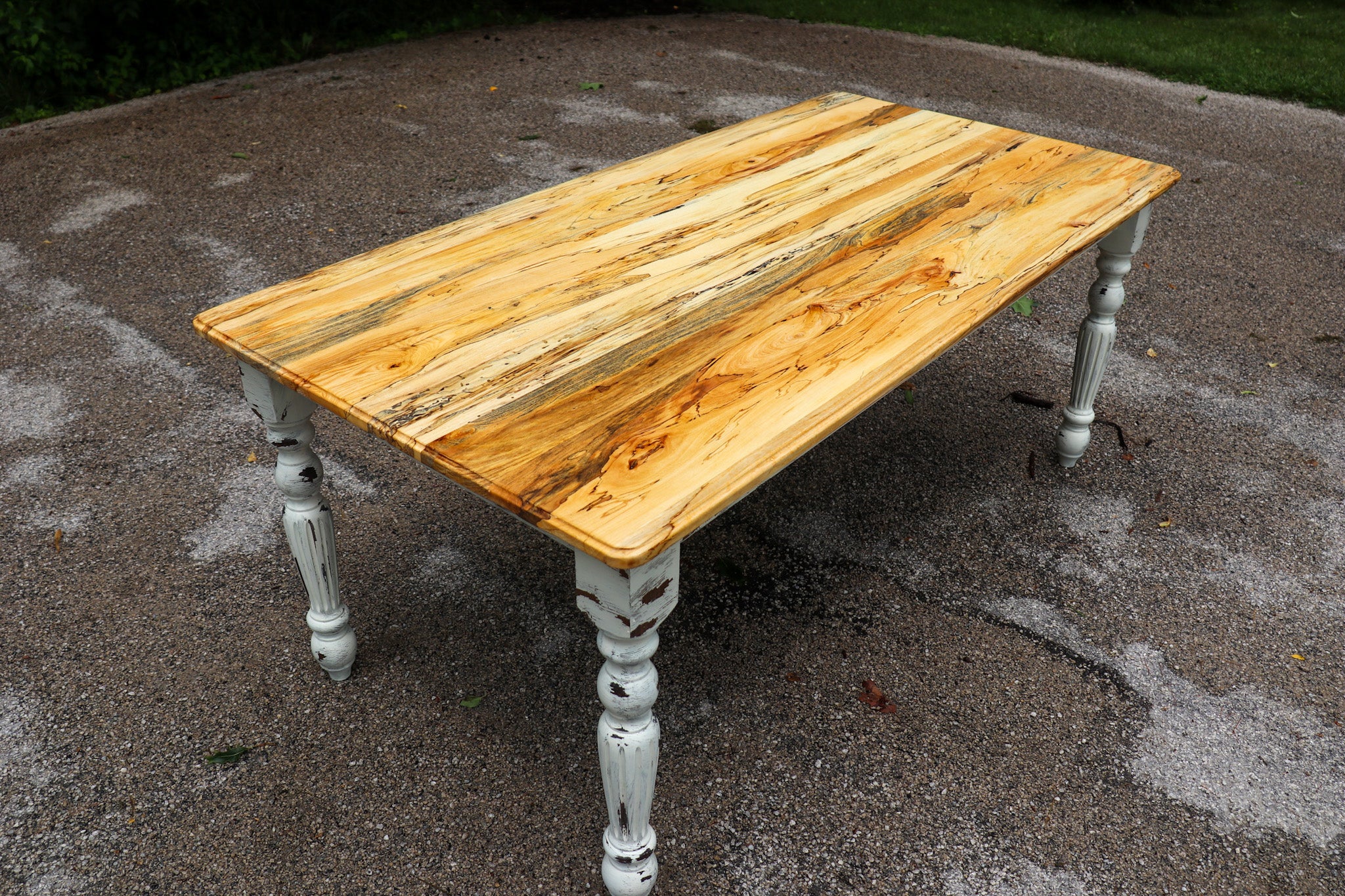 Spalted Maple Farmhouse Dining Table with White-Distressed Paint - Hazel Oak Farms