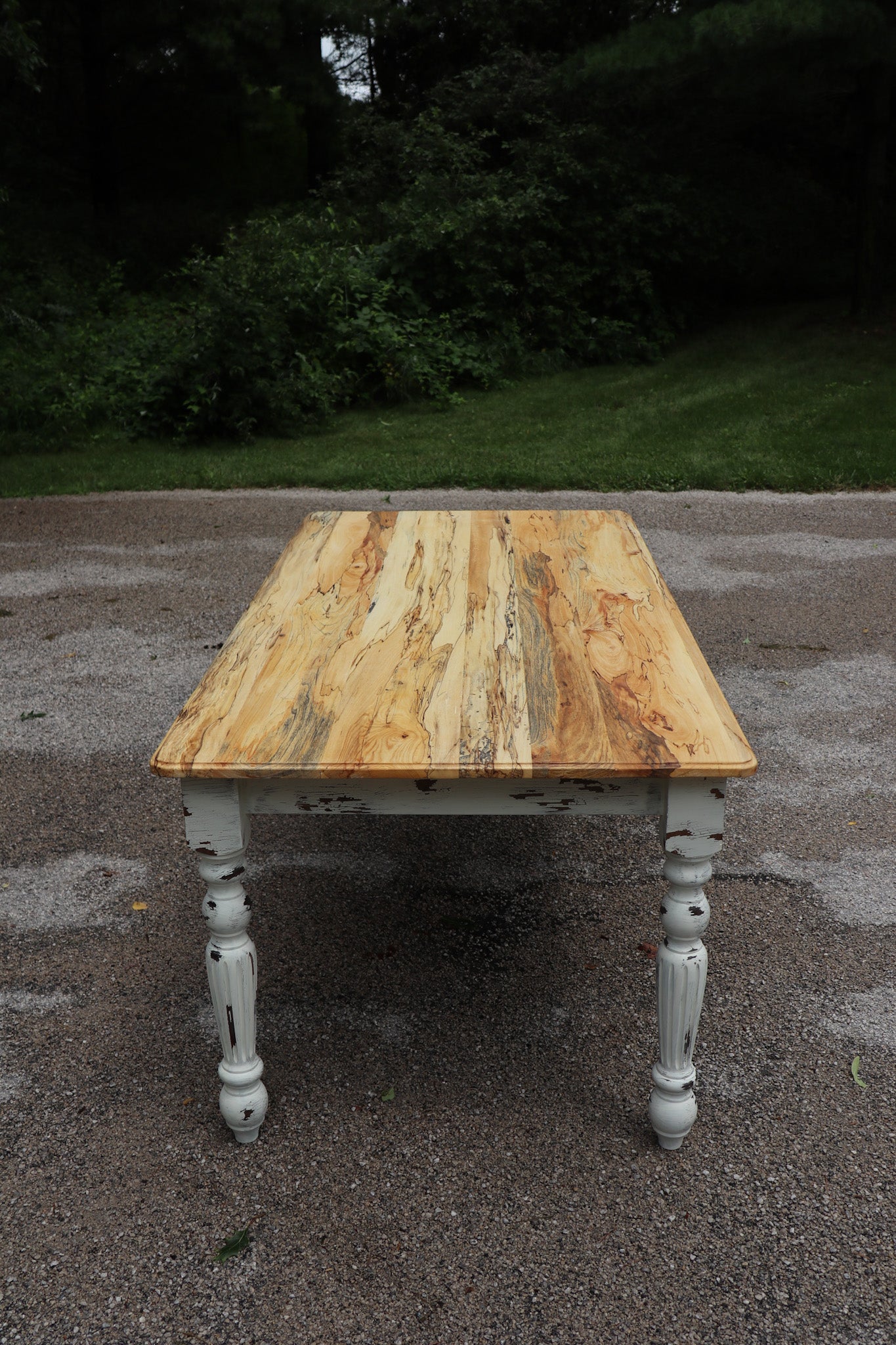 Spalted Maple Farmhouse Dining Table with White-Distressed Paint - Hazel Oak Farms