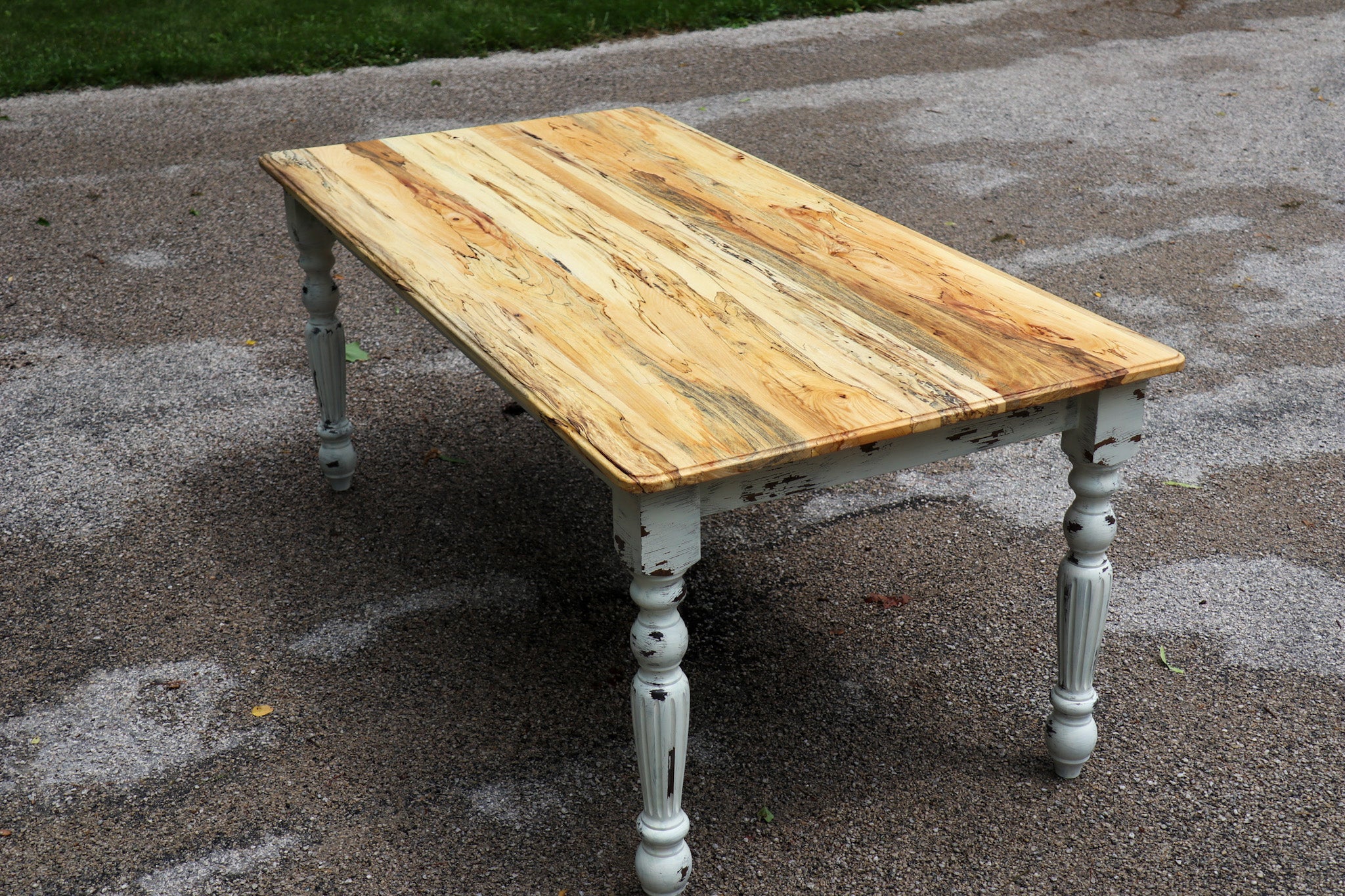 Spalted Maple Farmhouse Dining Table with White-Distressed Paint - Hazel Oak Farms