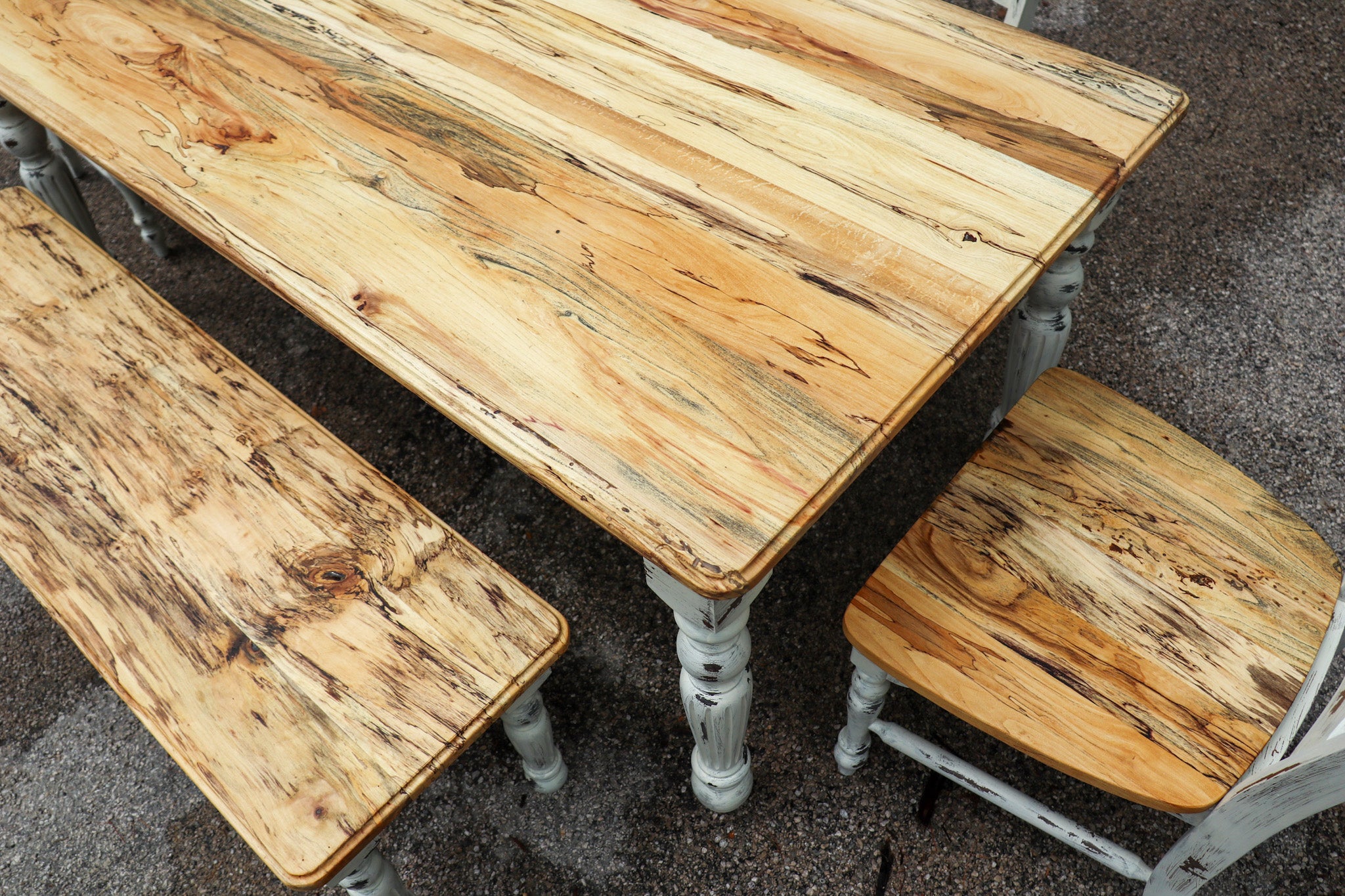 Spalted Maple Farmhouse Dining Table with White-Distressed Paint - Hazel Oak Farms