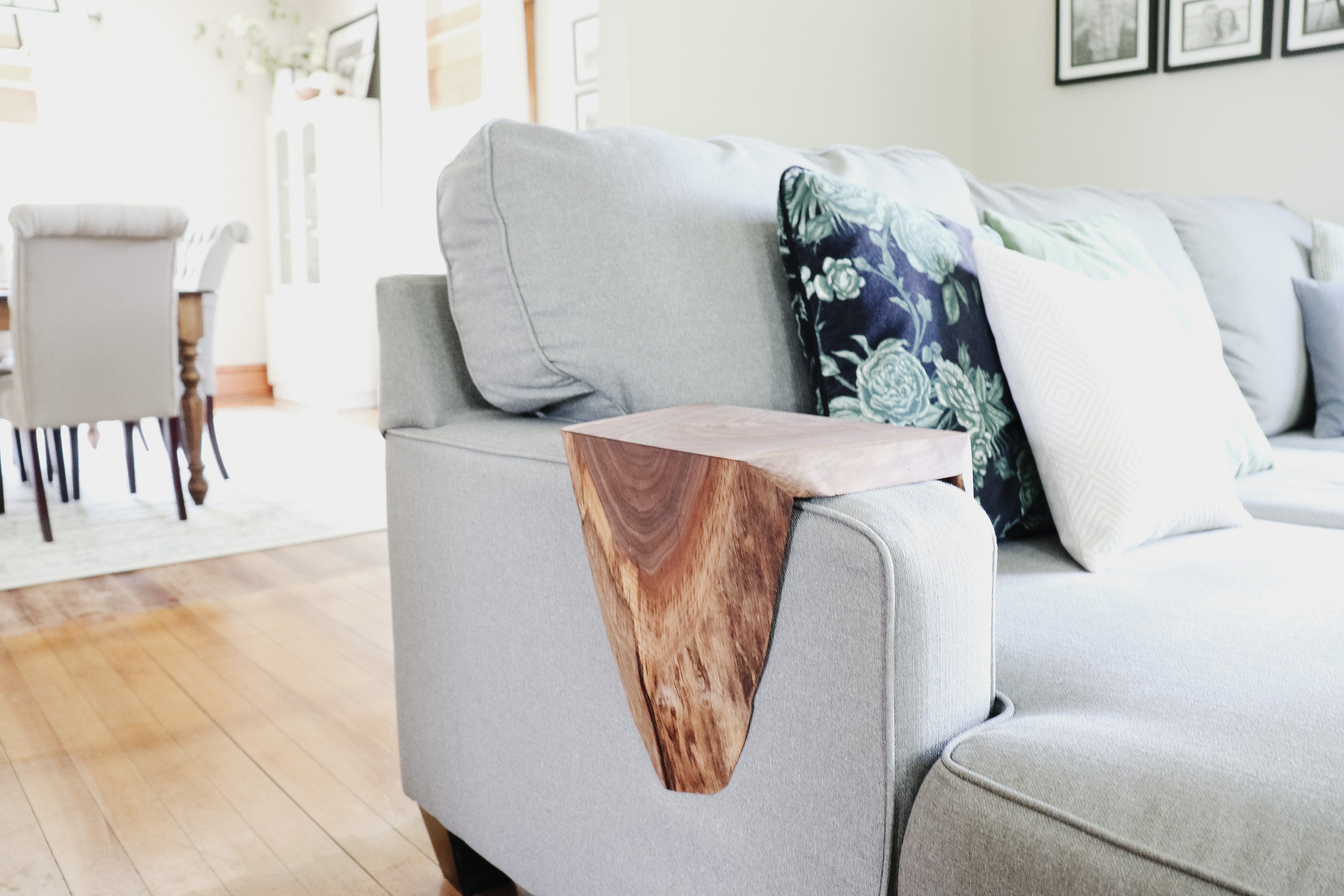 walnut wood sofa armrest table
