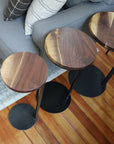 Live-Edge Walnut, Round Industrial Side Table