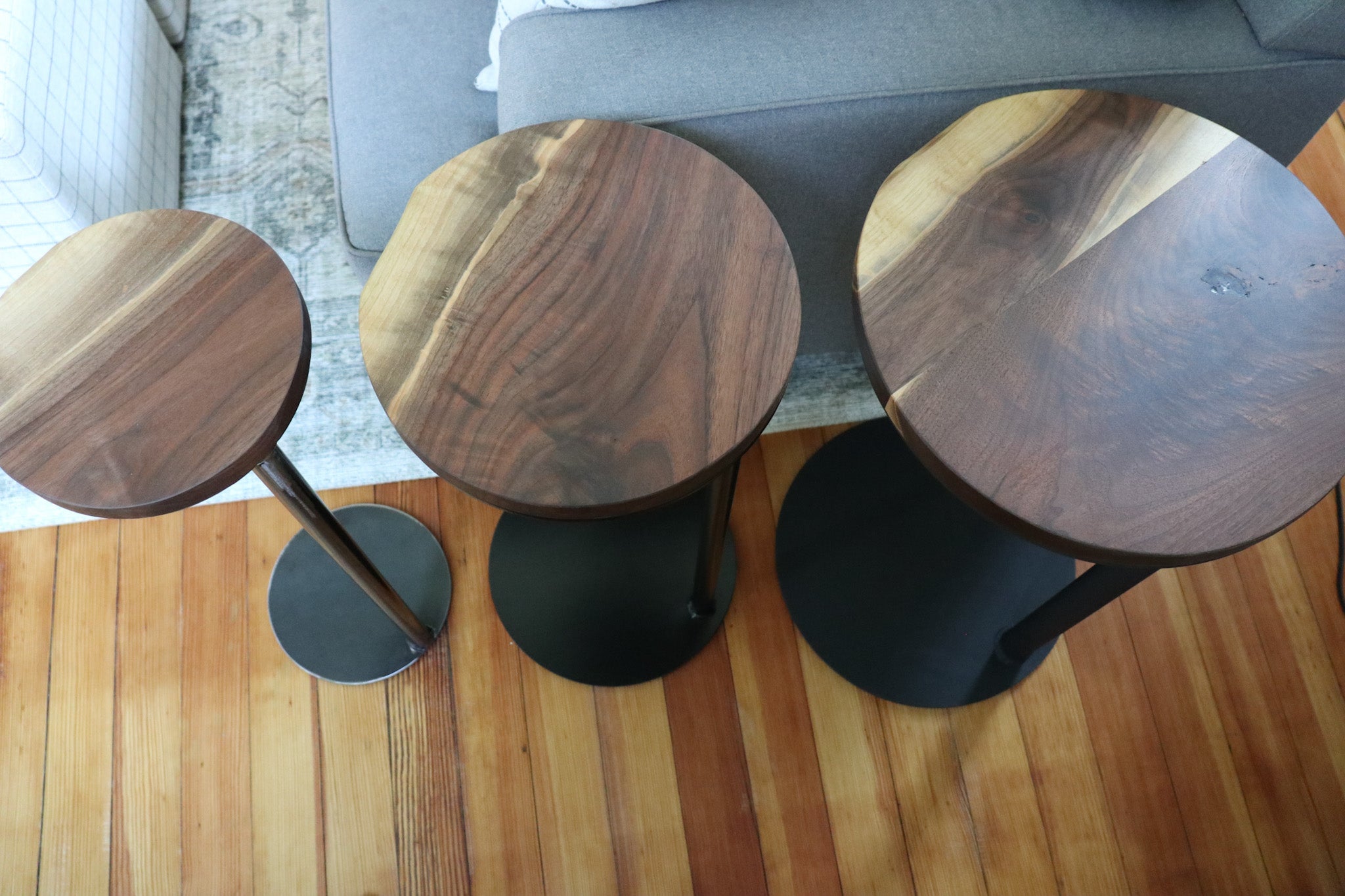 Live-Edge Walnut, Round Industrial Side Table