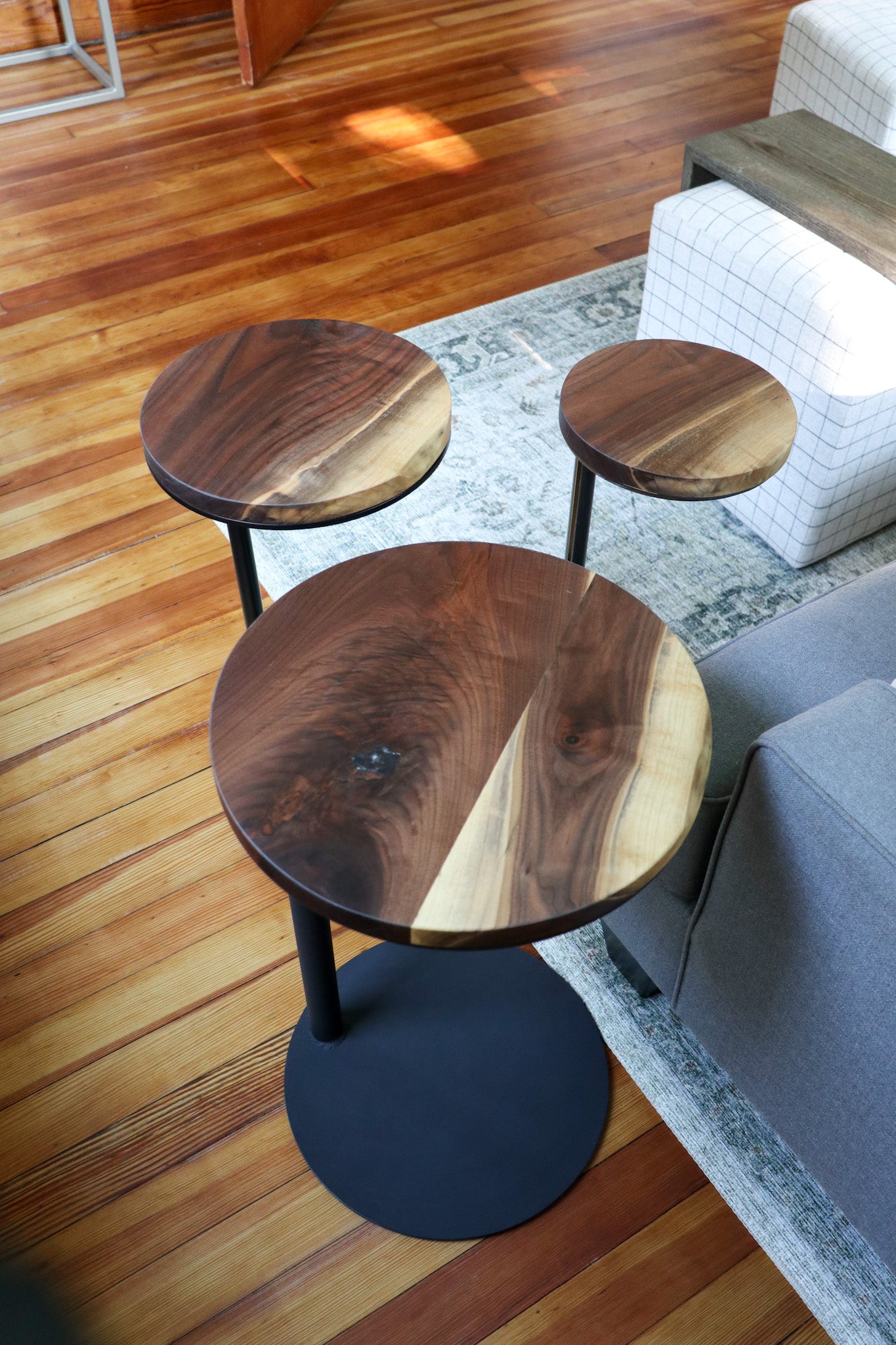 Live-Edge Walnut, Round Industrial Side Table
