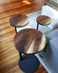 Live-Edge Walnut, Round Industrial Side Table