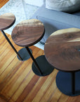 Live-Edge Walnut, Round Industrial Side Table