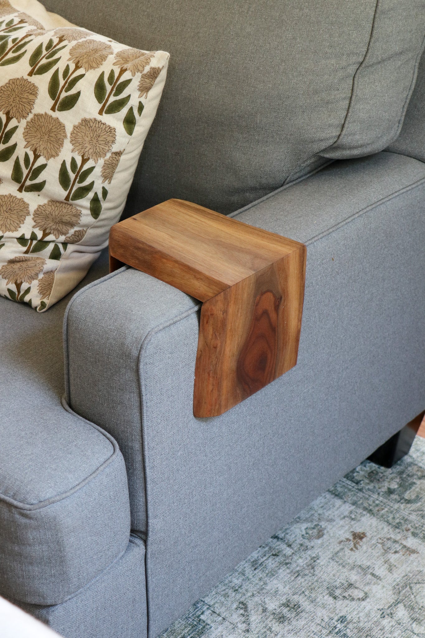 Live Edge 6&quot; Walnut Wood Armrest Table (in stock) - Hazel Oak Farms