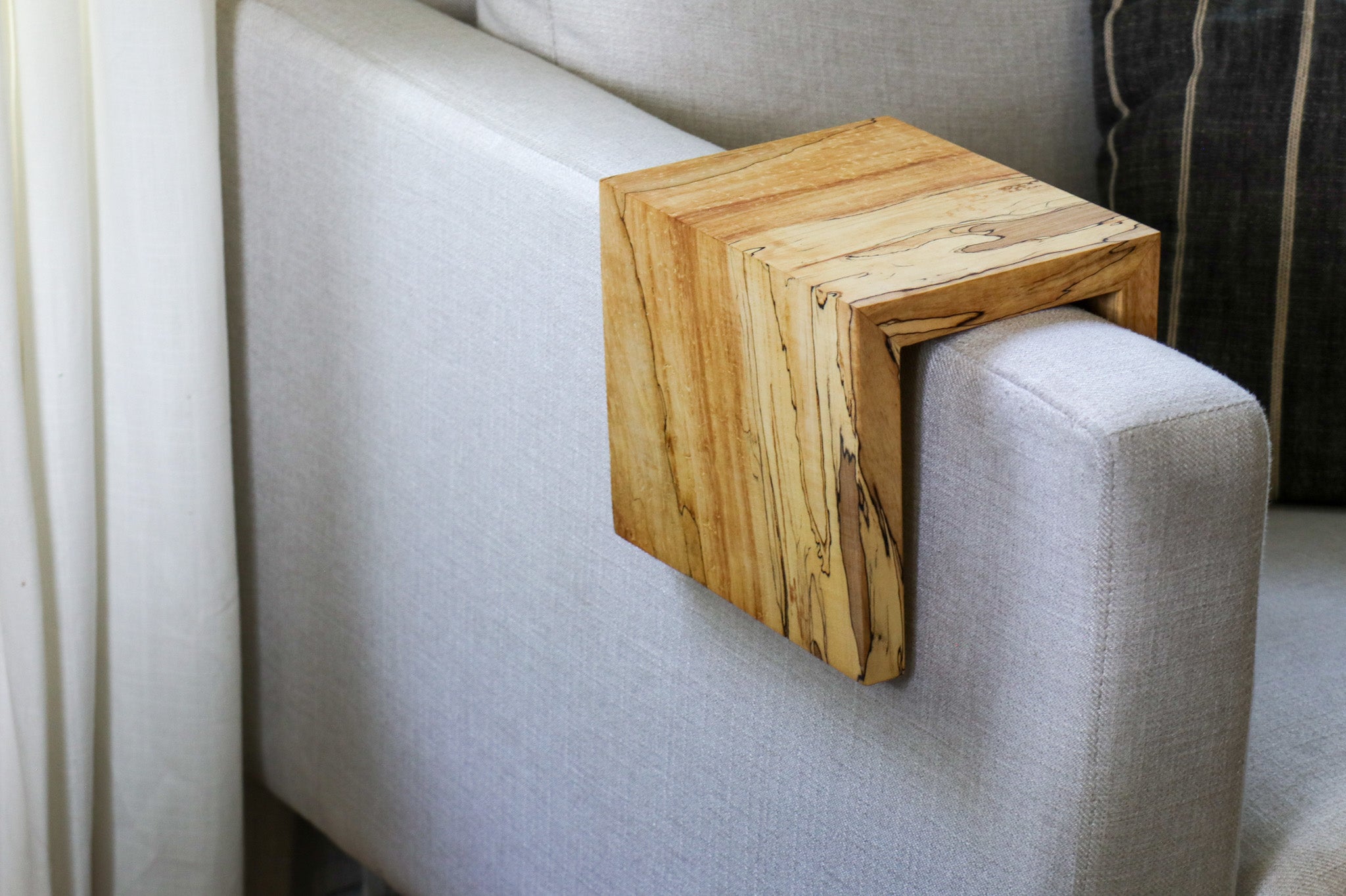 Solid 5" Spalted Maple Sofa Armrest Table (in stock) - Hazel Oak Farms