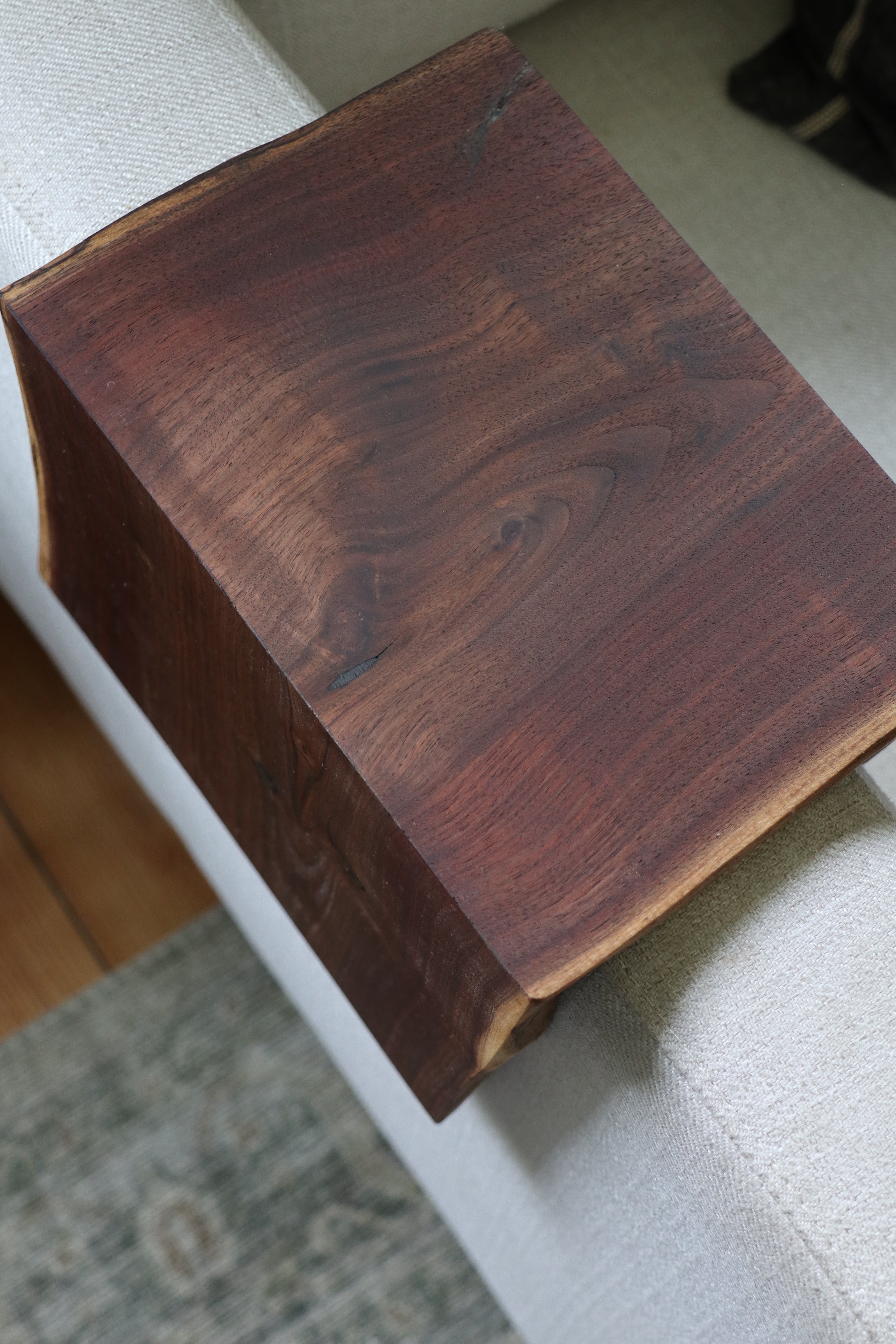 Live Edge 5&quot; Walnut Wood Armrest Table (in stock) - Hazel Oak Farms