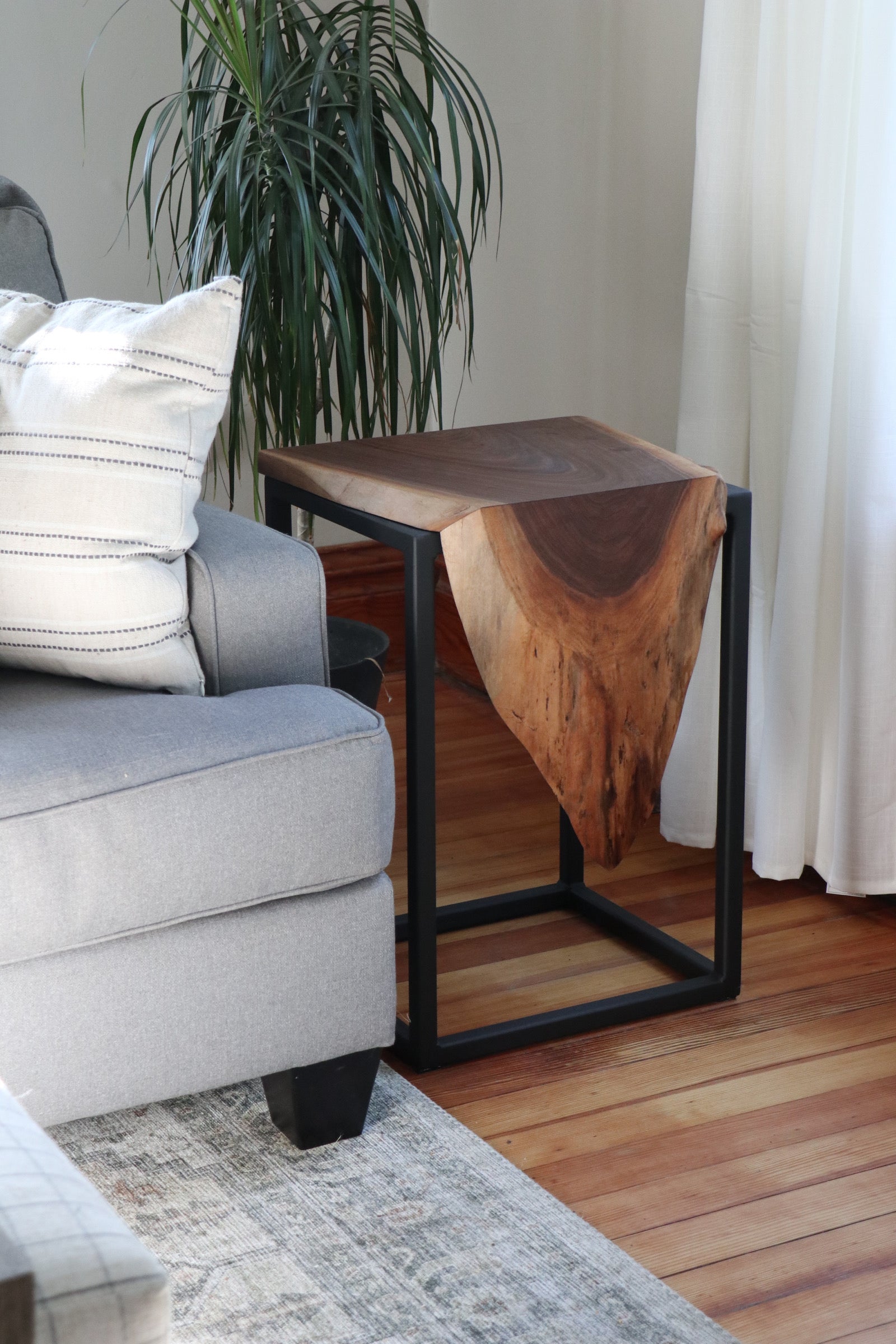 Live Edge Walnut Waterfall Cube Side Table - Hazel Oak Farms