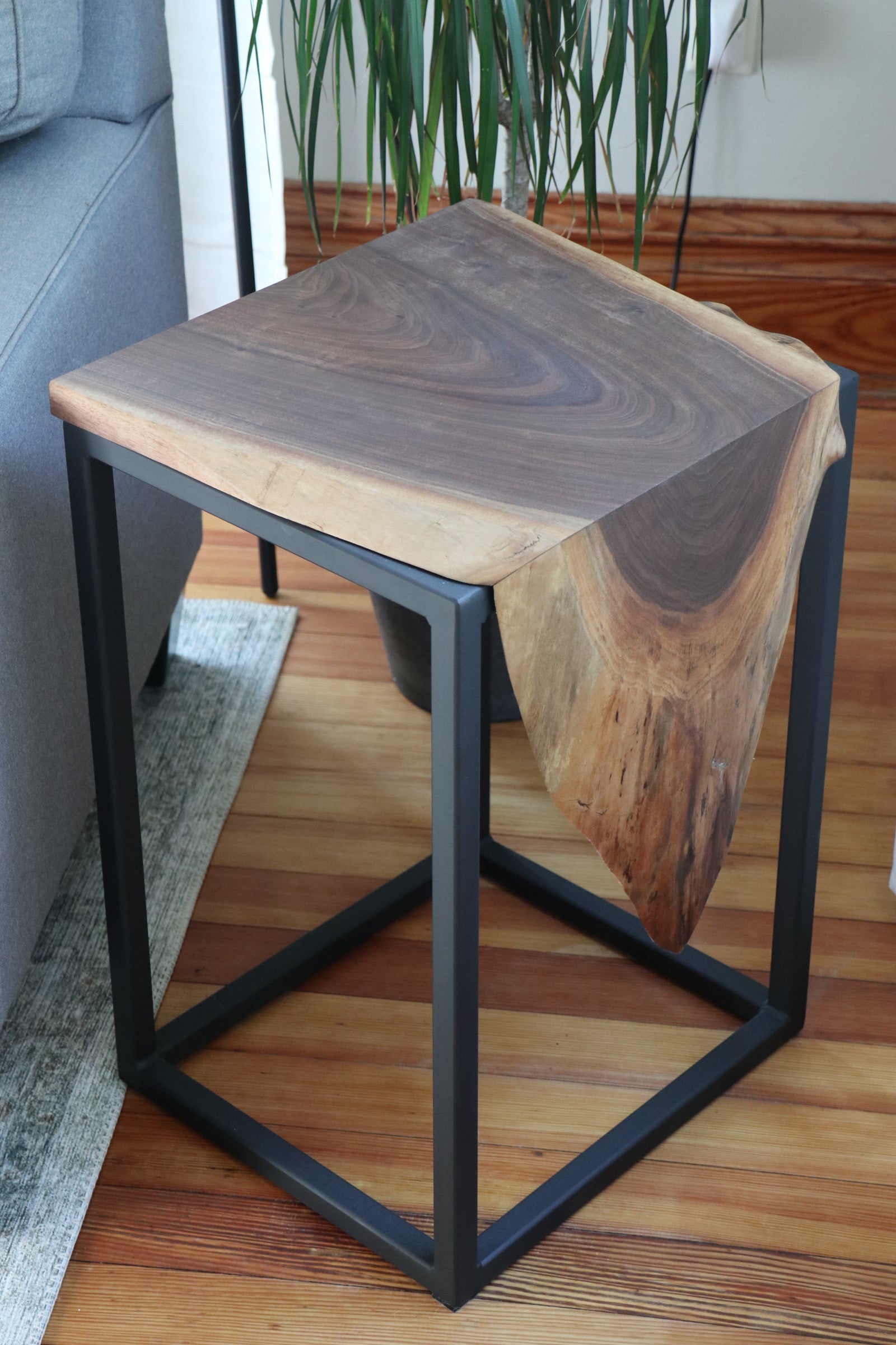 Live Edge Walnut Waterfall Cube Side Table - Hazel Oak Farms