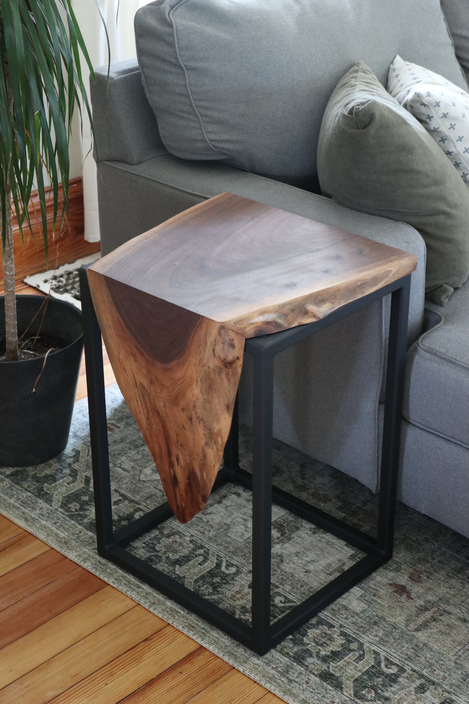 Live Edge Walnut Waterfall Cube Side Table - Hazel Oak Farms