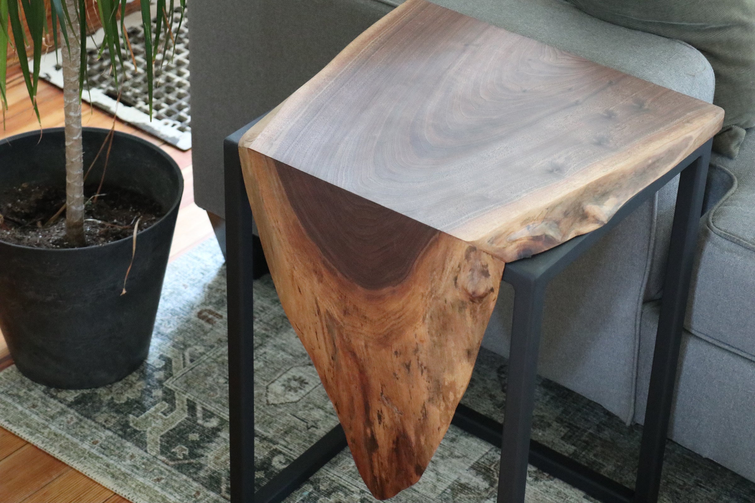 Live Edge Walnut Waterfall Cube Side Table - Hazel Oak Farms