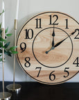 Solid Ash Wood Wall Clock with Black Numbers and Lines