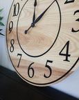 Solid Ash Wood Wall Clock with Black Numbers and Lines