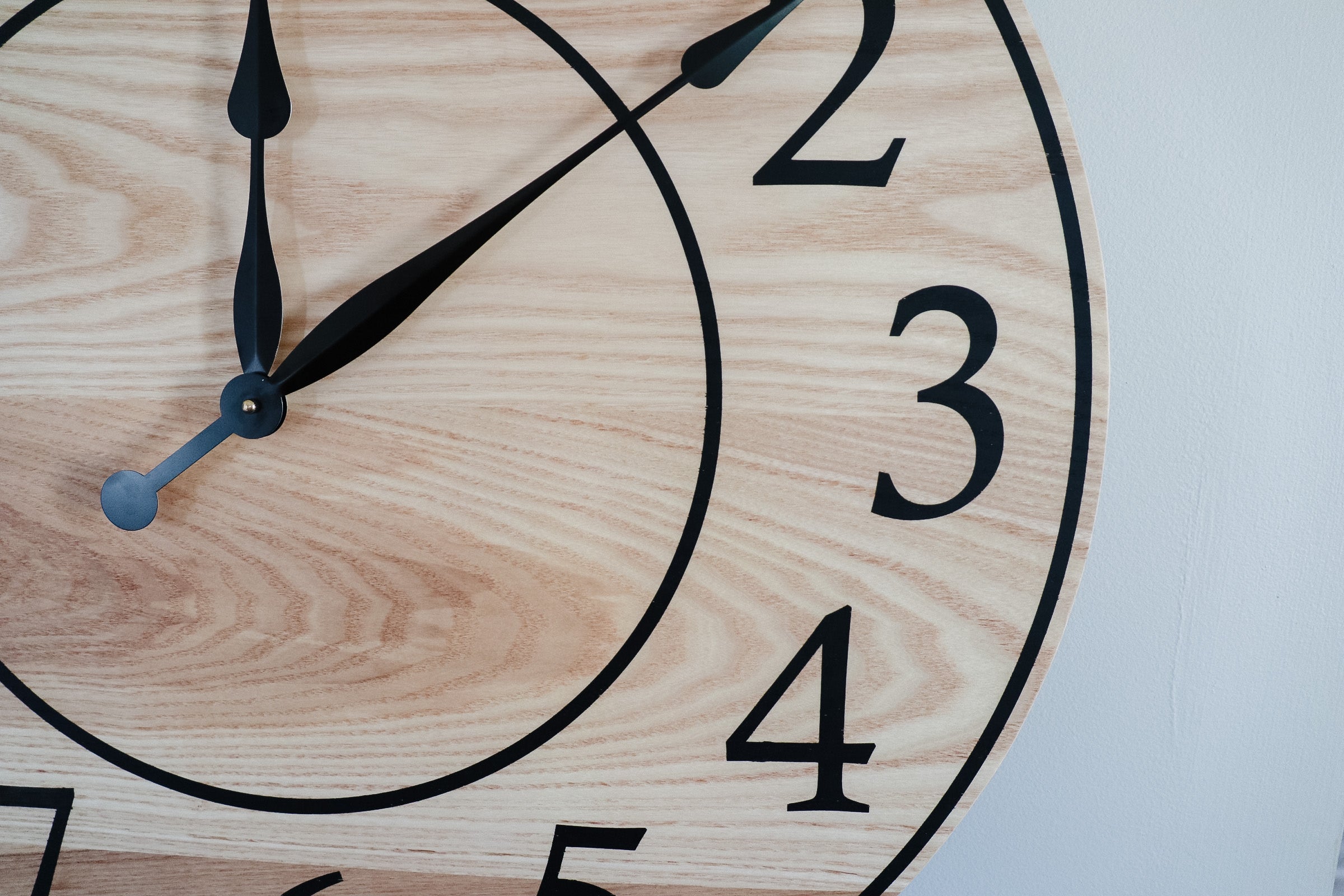 Solid Ash Wood Wall Clock with Black Numbers and Lines