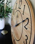 Solid Ash Wood Wall Clock with Black Numbers and Lines