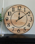 Solid Ash Wood Wall Clock with Black Numbers and Lines