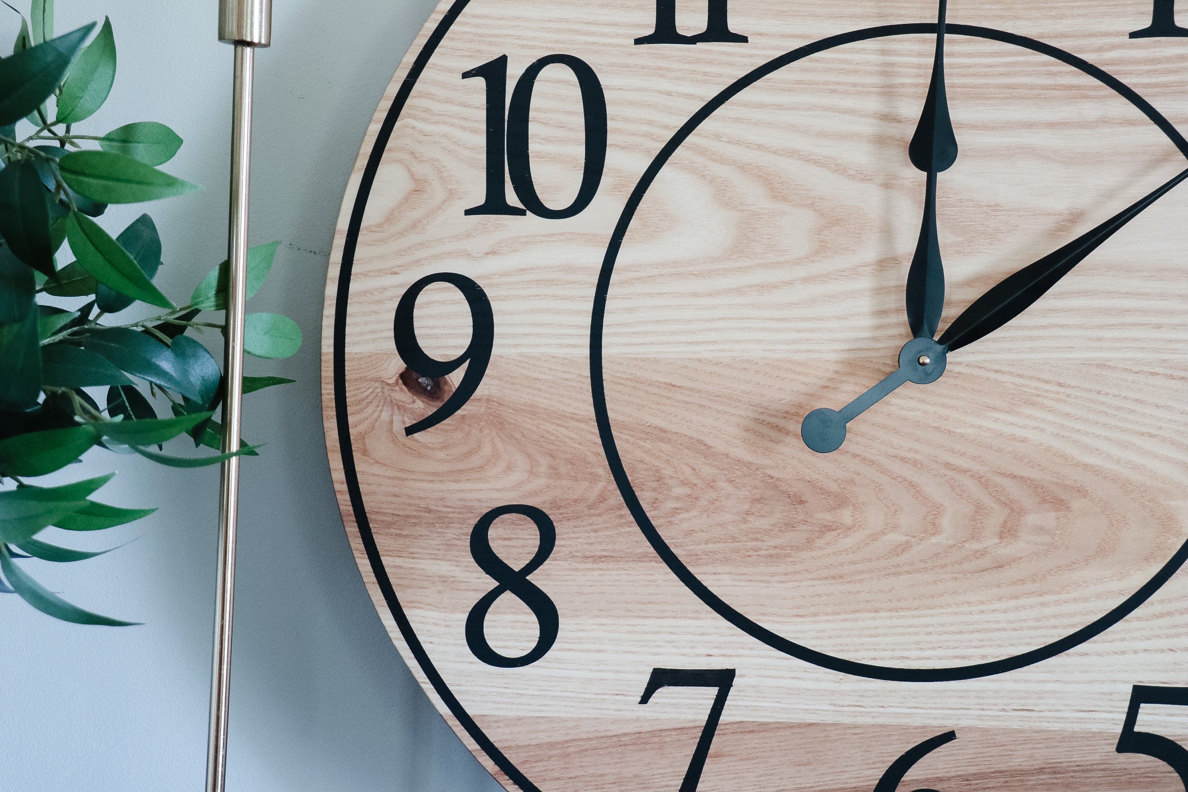 Solid Ash Wood Wall Clock with Black Numbers and Lines