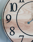 Solid Ash Wood Wall Clock with Black Numbers and Lines